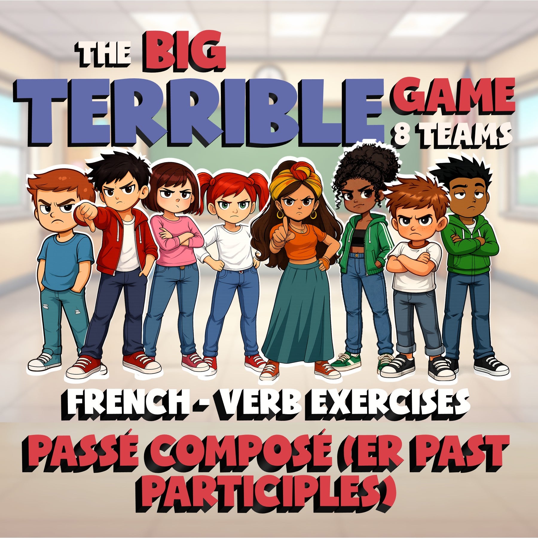 Passé Composé (ER past participles) BIG TERRIBLE GAME - No Prep French Exercise