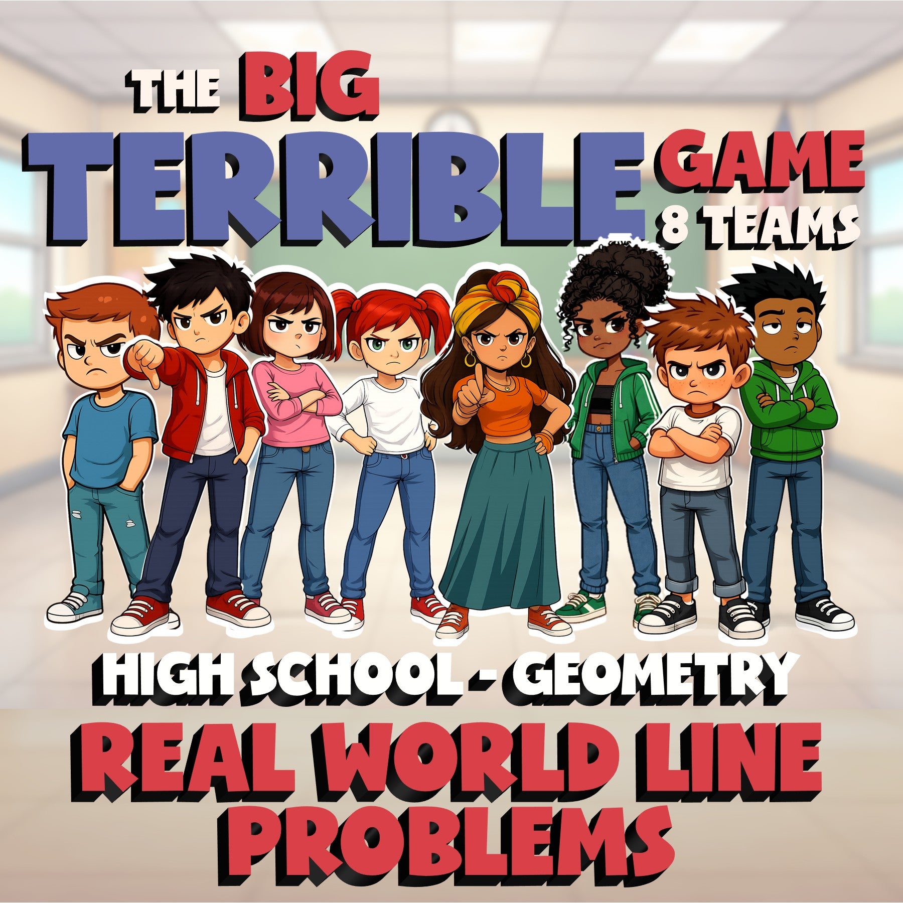 Real World Line Problems BIG TERRIBLE GAME - No Prep Geometry Math Review
