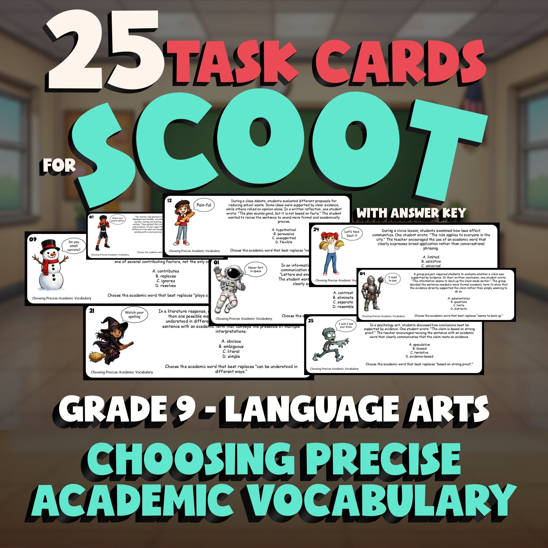 Choosing Precise Academic Vocabulary SCOOT TASK CARDS ELA Game - No Prep Grade 9