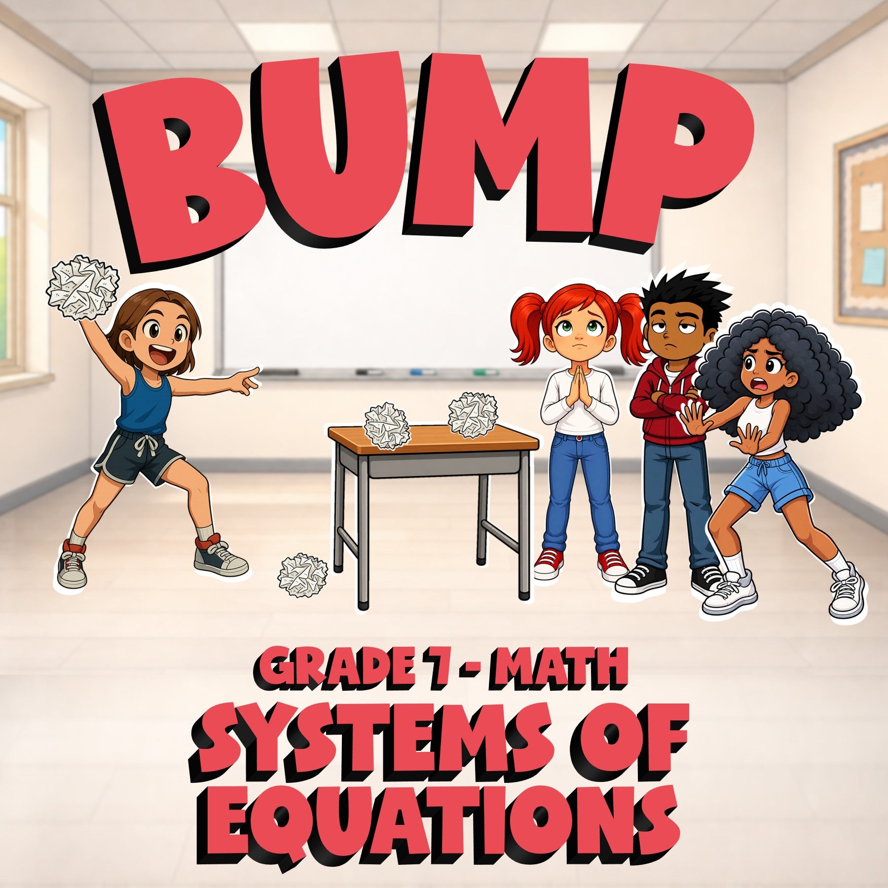 Systems of Equations BUMP Math Game - No Prep Grade 7 Review Activity