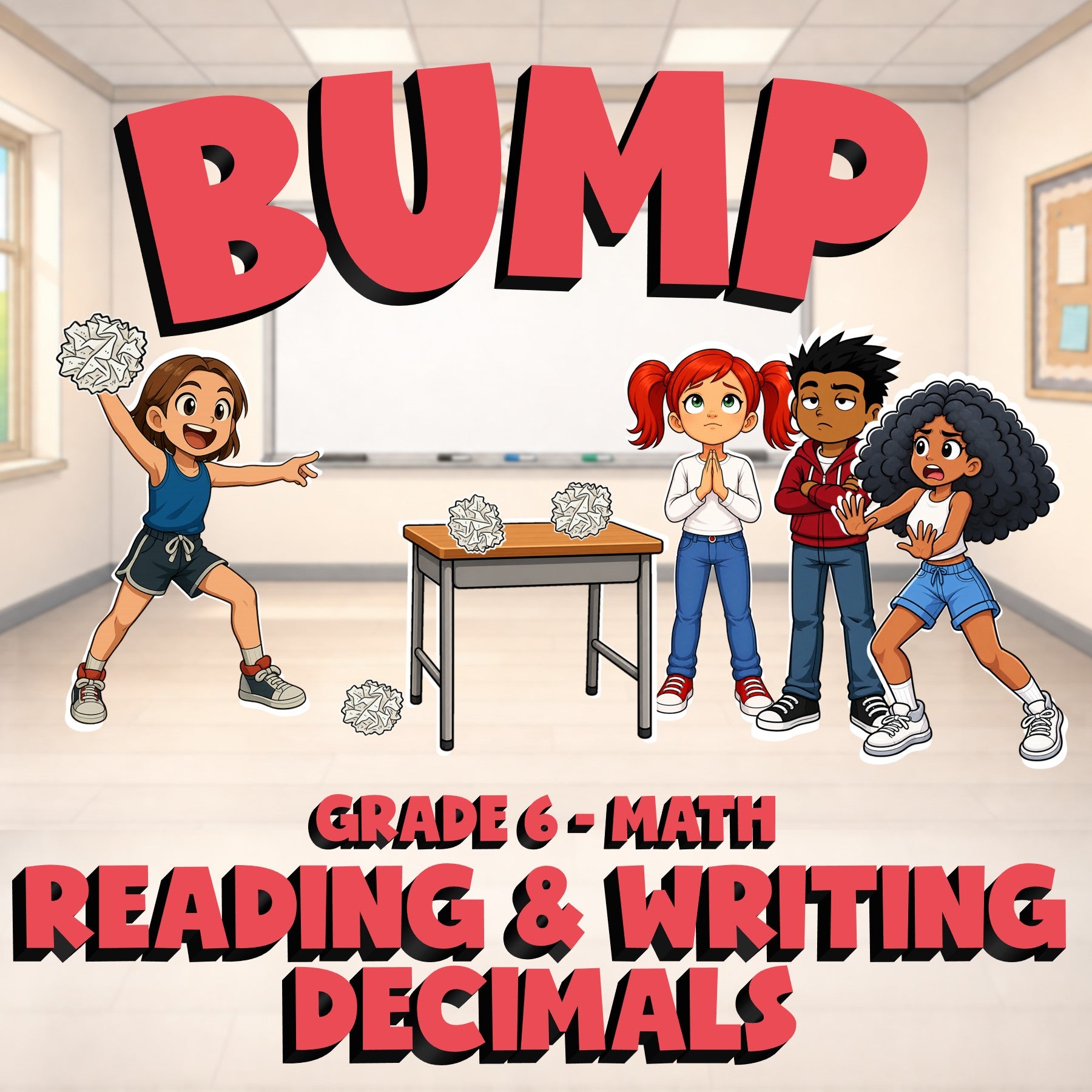 Reading & Writing Decimals BUMP Math Game - No Prep Grade 6 Review Activity