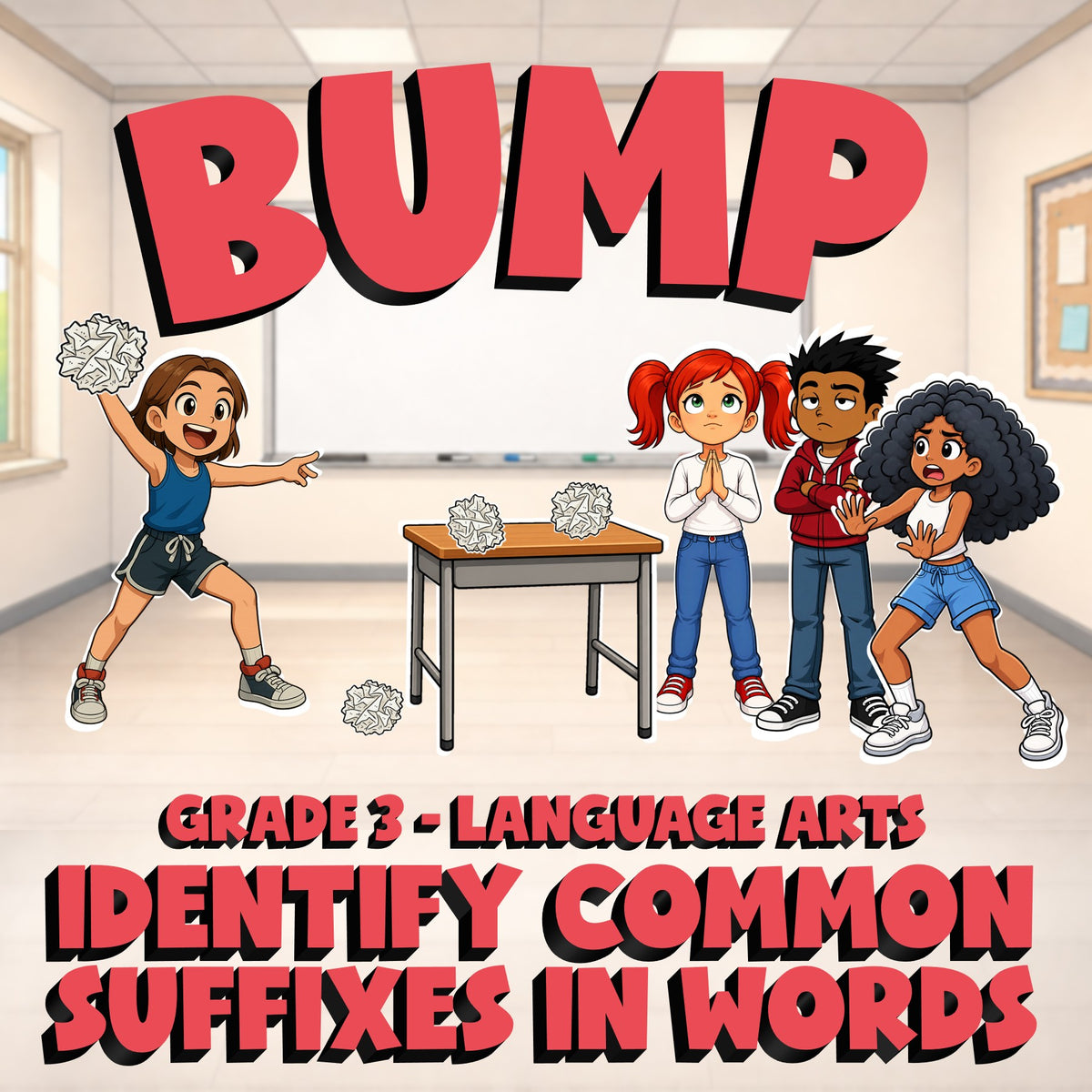 Identify Common Suffixes in Words BUMP ELA Game - No Prep Grade 3 Review