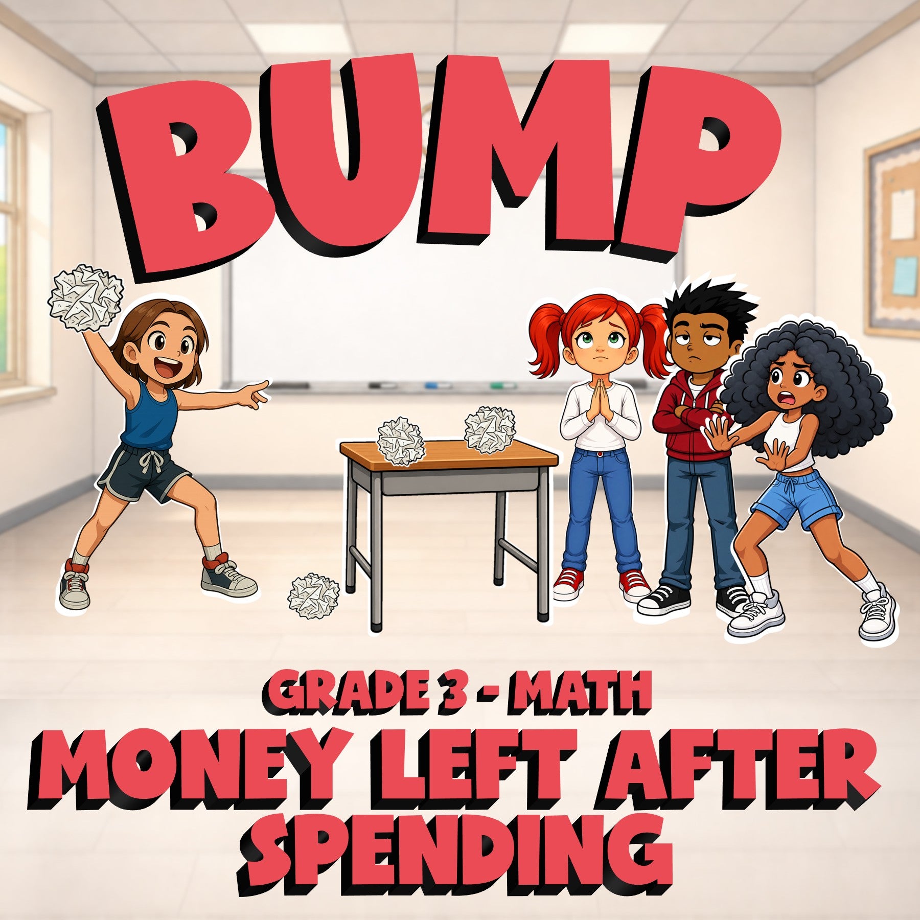 Money Left After Spending BUMP Math Game - No Prep Grade 3 Review Activity