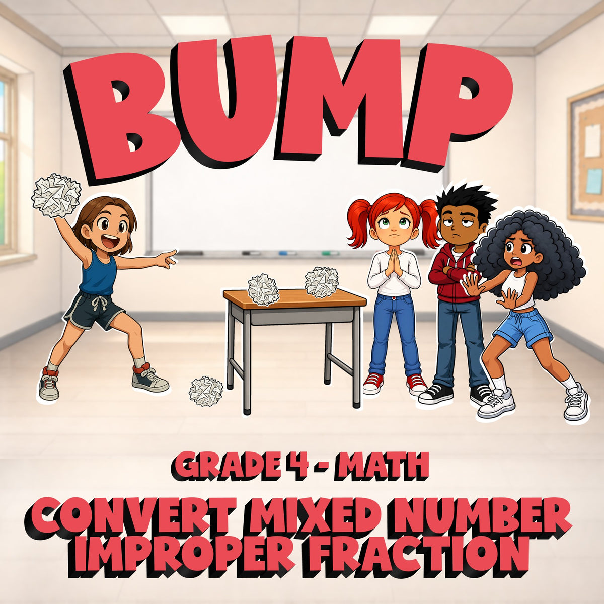 Convert Mixed Number  Improper Fraction BUMP Math Game - No Prep Grade 4 Review