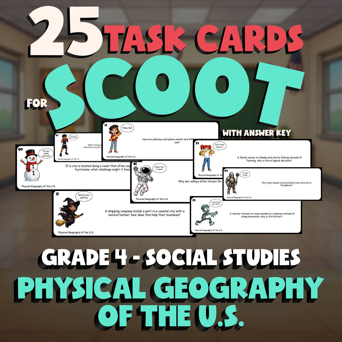 Physical Geography of the U.S. SCOOT TASK CARDS Socials Game - No Prep Grade 4