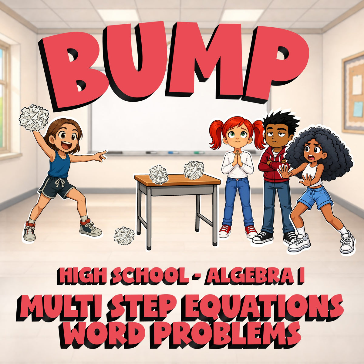 Multi Step Equations Word Problems BUMP Math Game - No Prep Algebra 1 Review