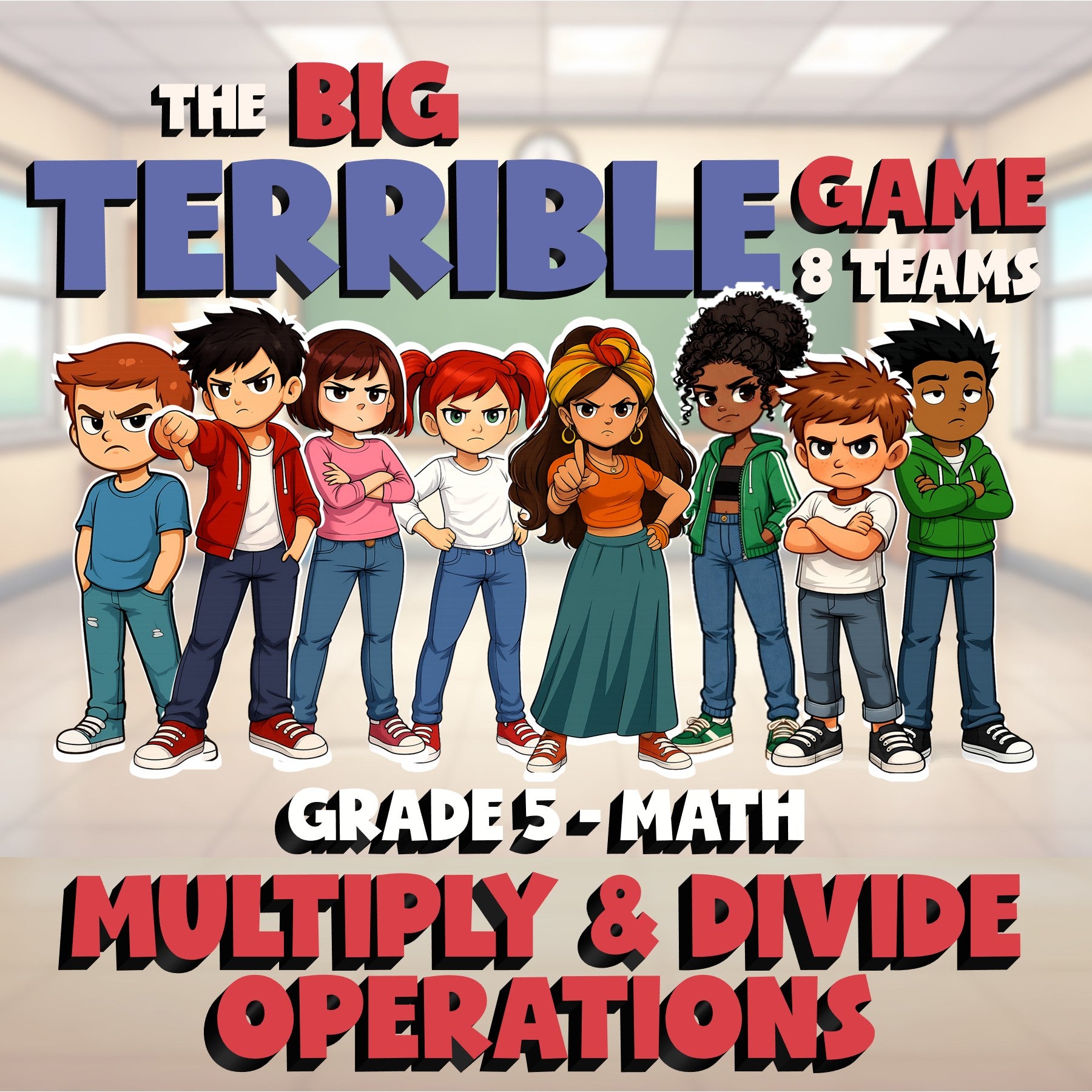 Multiply & Divide Operations BIG TERRIBLE GAME - No Prep Grade 5 Math Review