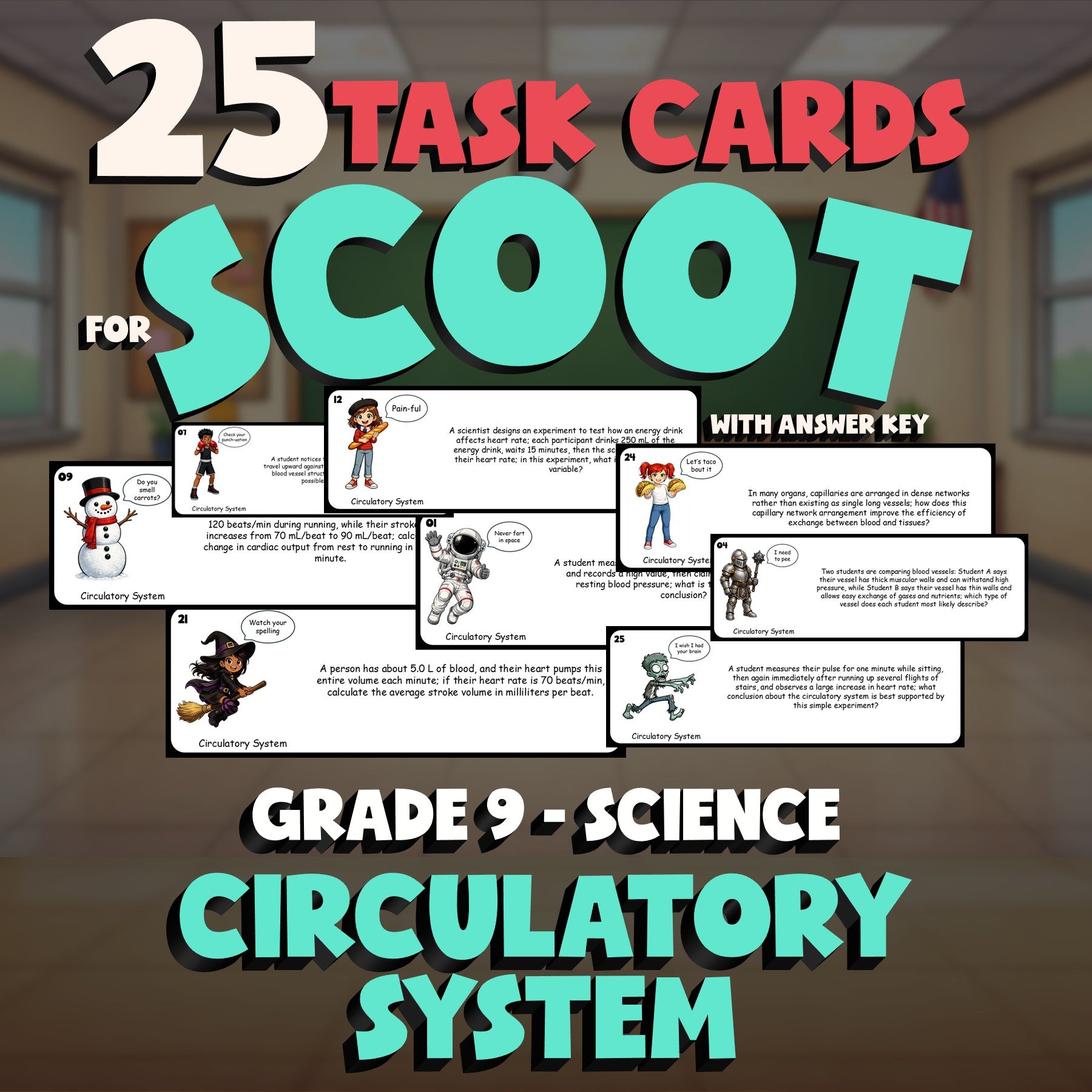 Circulatory System SCOOT TASK CARDS Science Game - No Prep Grade 9 Review