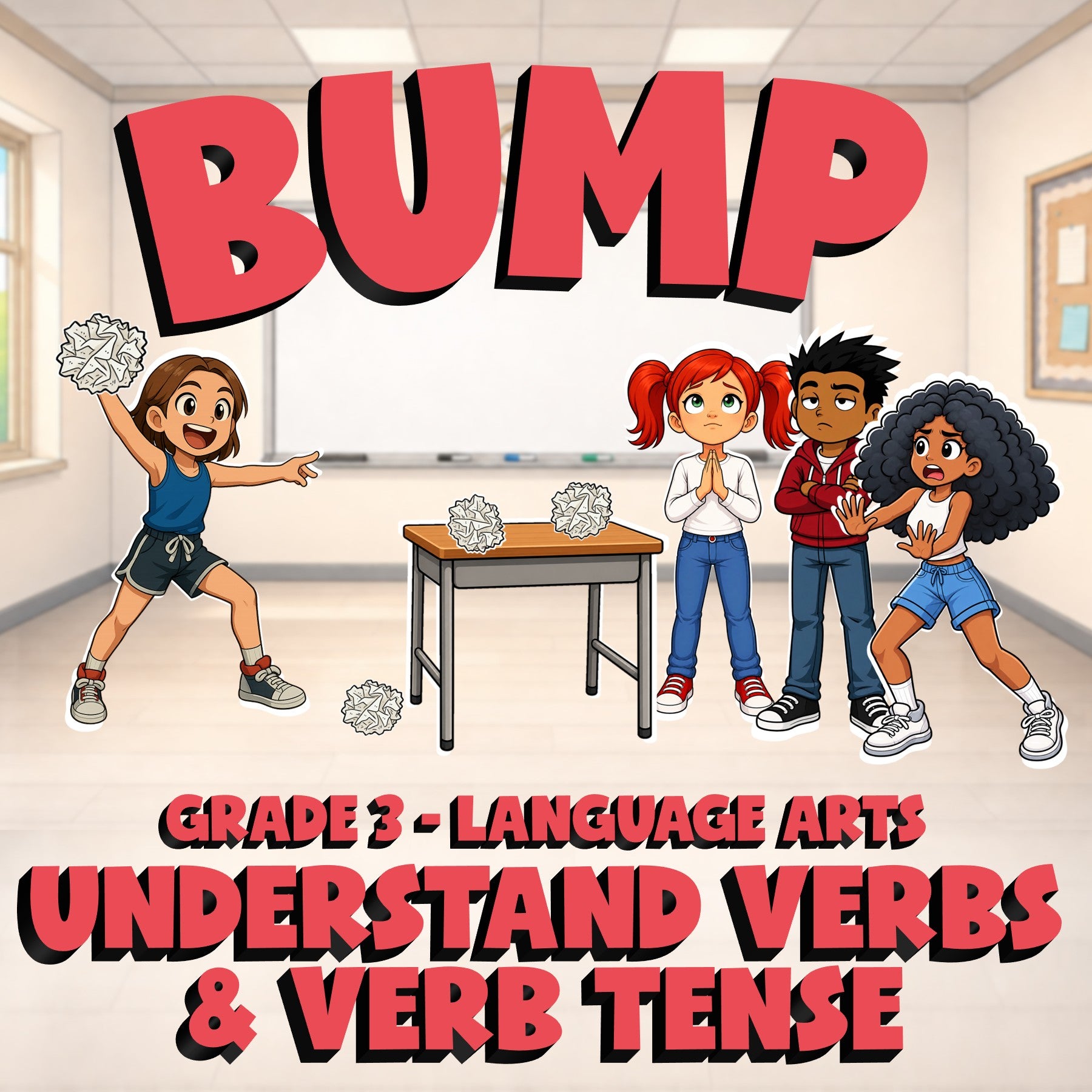 Understand Verbs & Verb Tense BUMP ELA Game - No Prep Grade 3 Review Activity