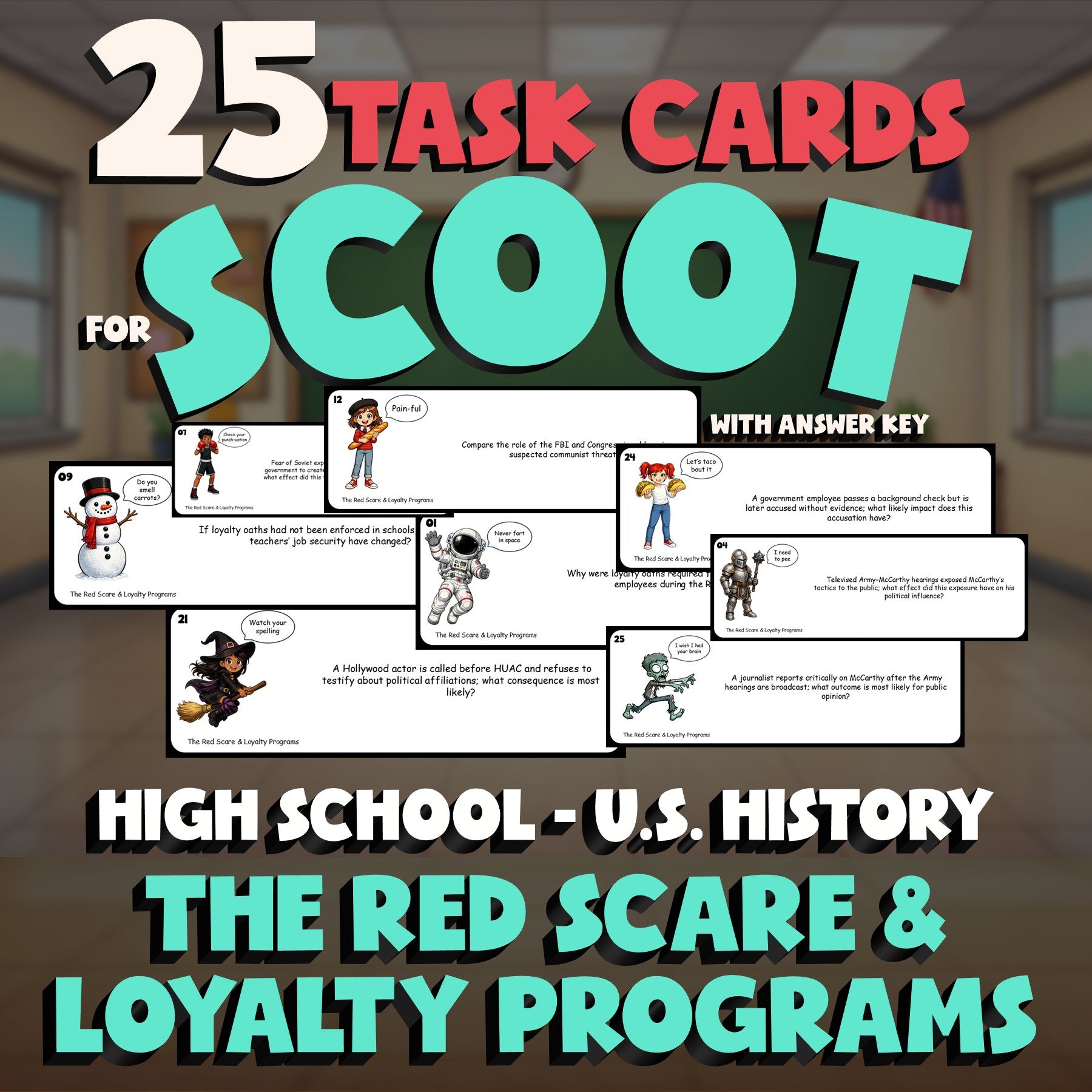 The Red Scare & Loyalty Programs SCOOT TASK CARDS U.S. History Game - No Prep