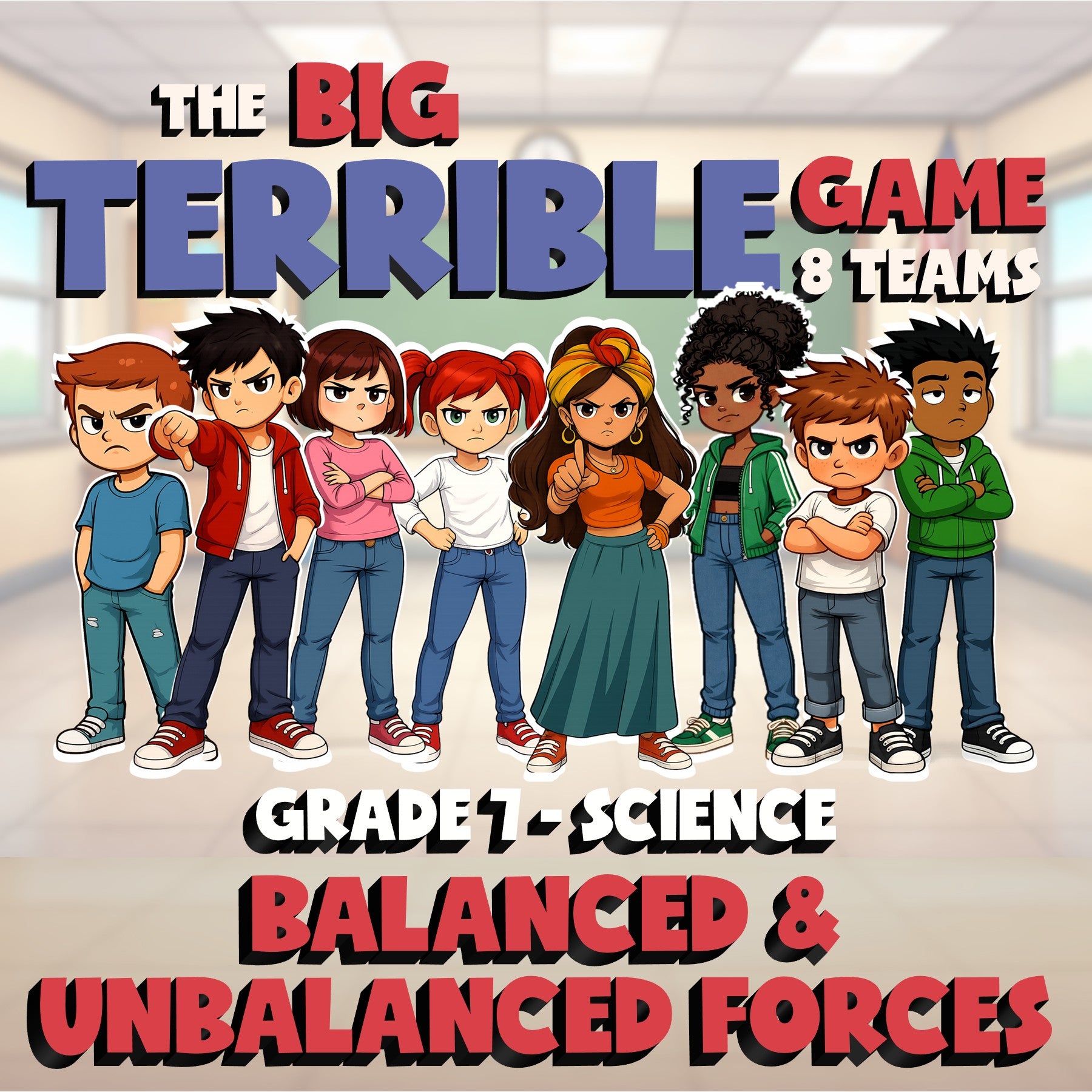 Balanced & Unbalanced Forces BIG TERRIBLE GAME - No Prep Grade 7 Science Review