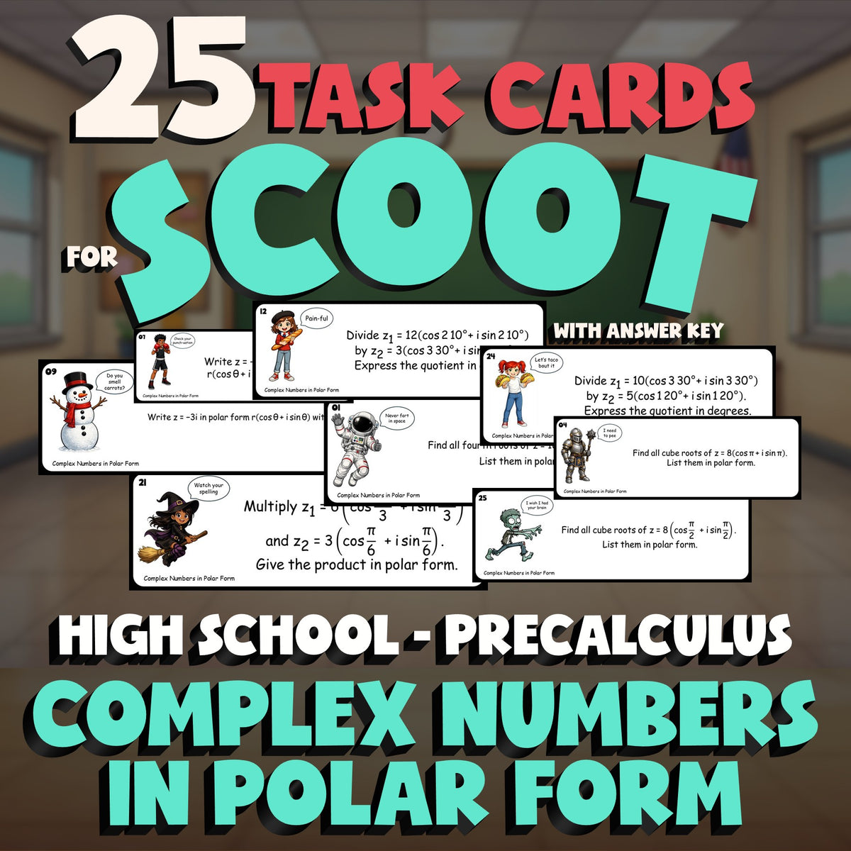 Complex Numbers in Polar Form SCOOT TASK CARDS Math Game - No Prep PreCalculus