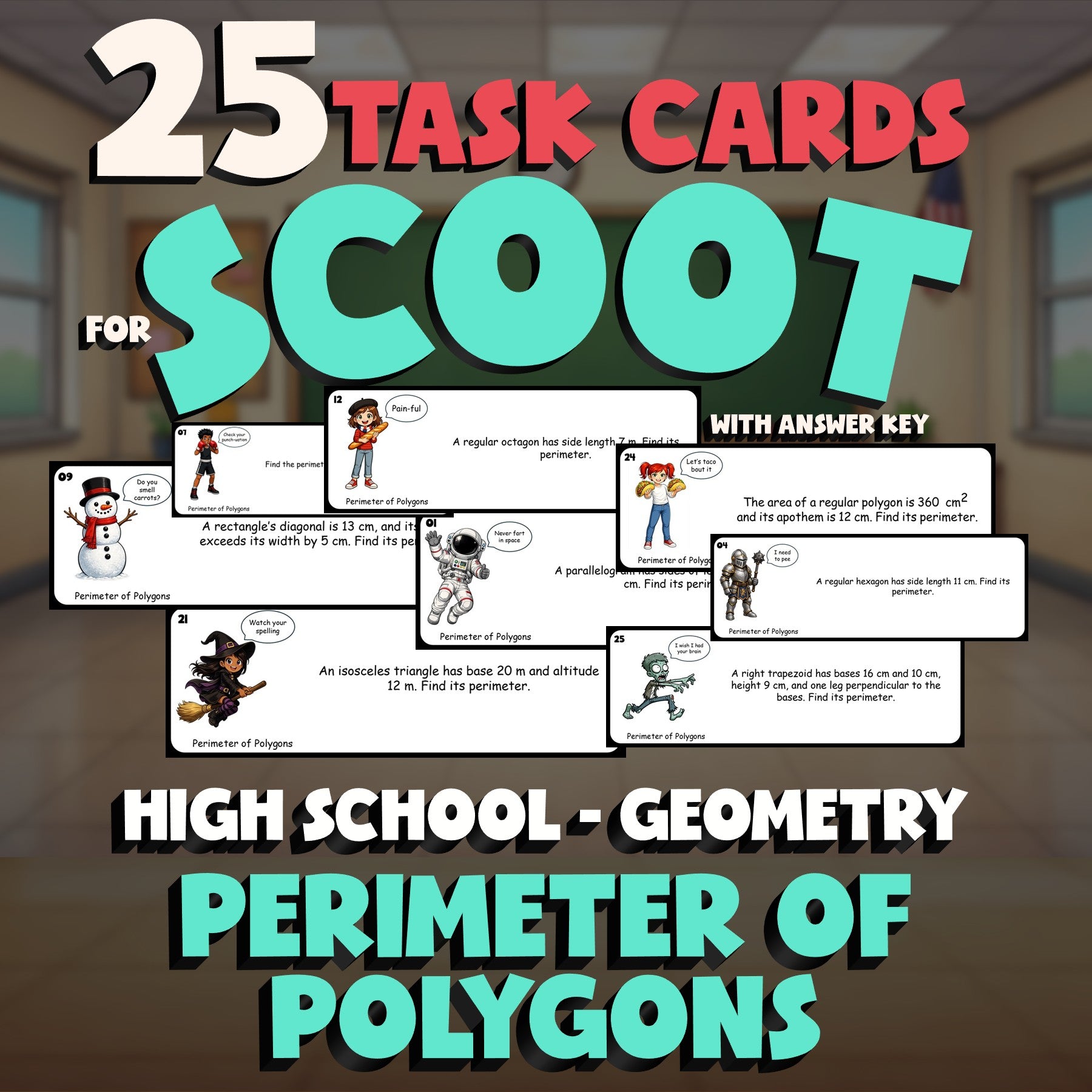 Perimeter of Polygons SCOOT TASK CARDS Math Game - No Prep Geometry Review
