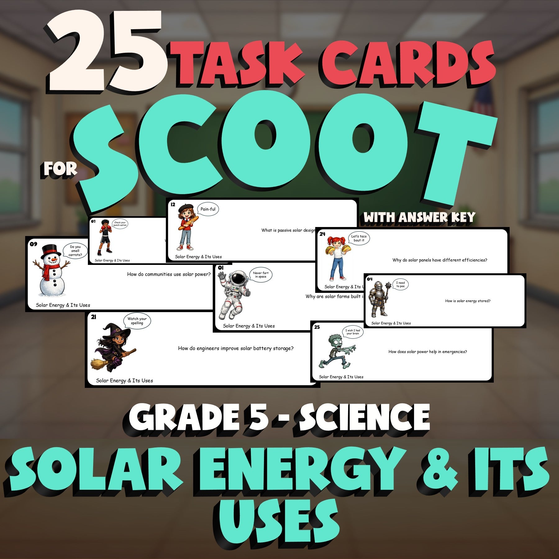 Solar Energy & Its Uses SCOOT TASK CARDS Science Game - No Prep Grade 5 Review