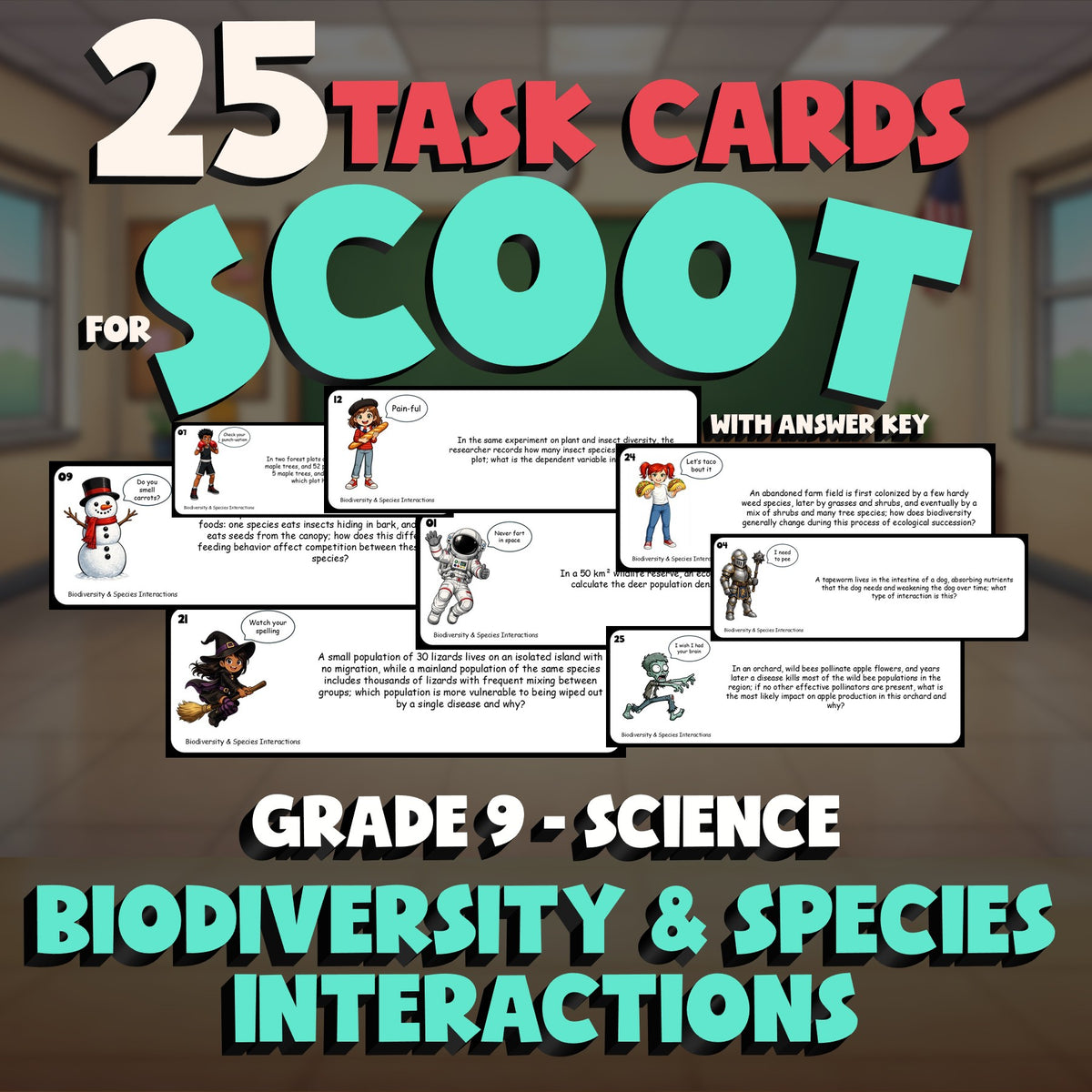 Biodiversity & Species Interactions SCOOT TASK CARDS Science Game - Grade 9
