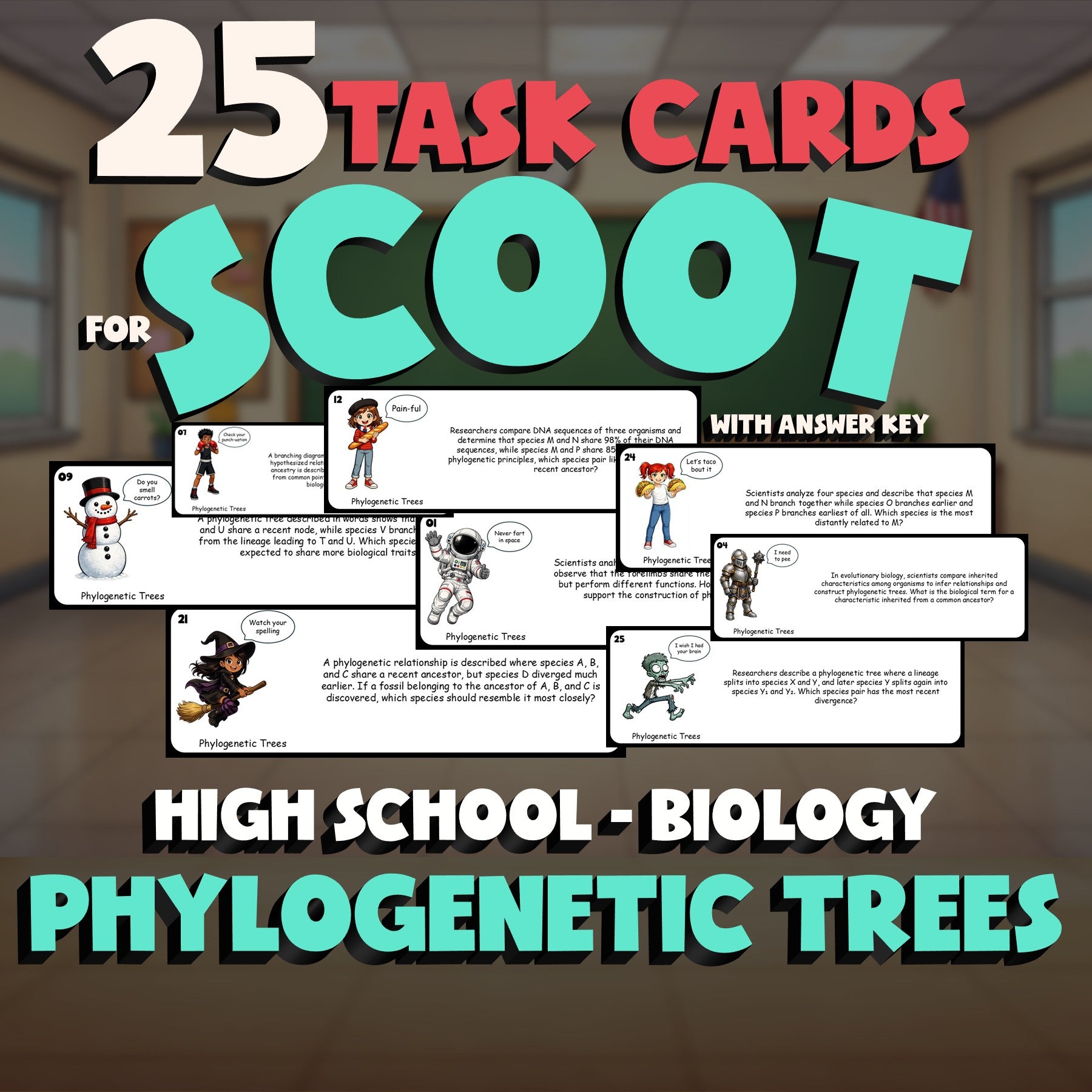 Phylogenetic Trees SCOOT TASK CARDS Science Game - No Prep Biology Review