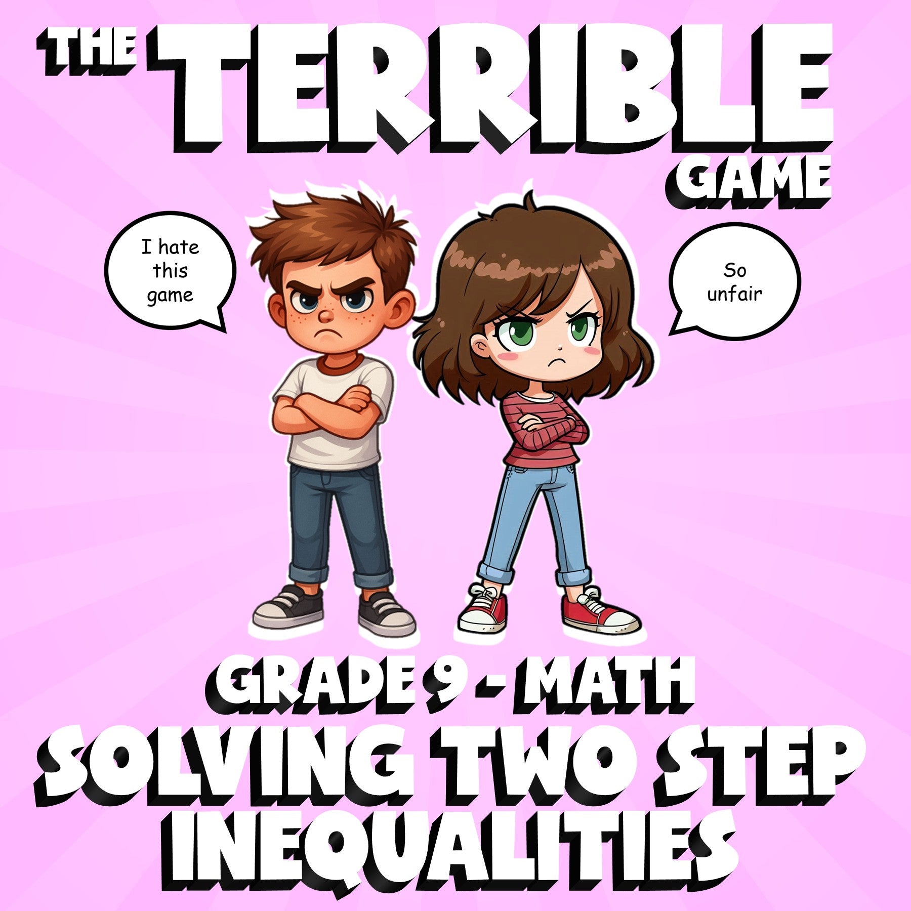 Solving Two Step Inequalities THE TERRIBLE GAME - No Prep Grade 9 Math Review