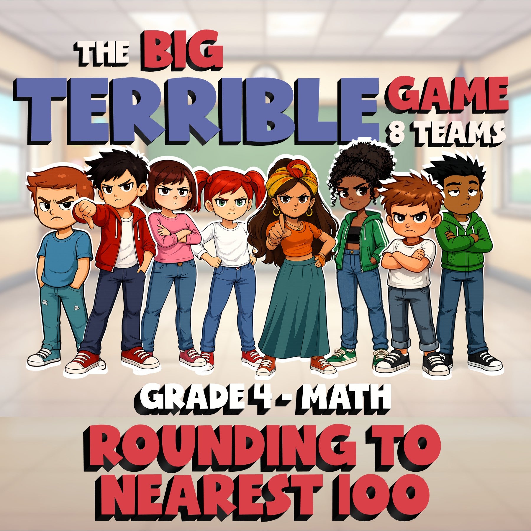Rounding to Nearest 100 BIG TERRIBLE GAME - No Prep Grade 4 Math Review Activity