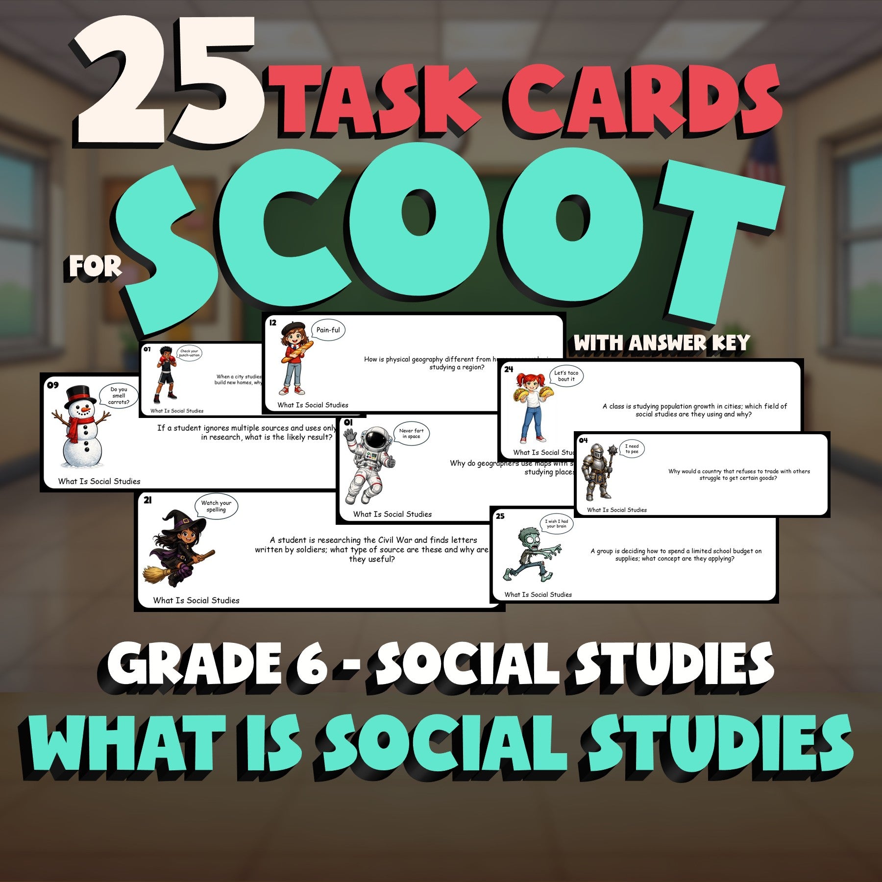 What Is Social Studies SCOOT TASK CARDS Socials Game - No Prep Grade 6 Review