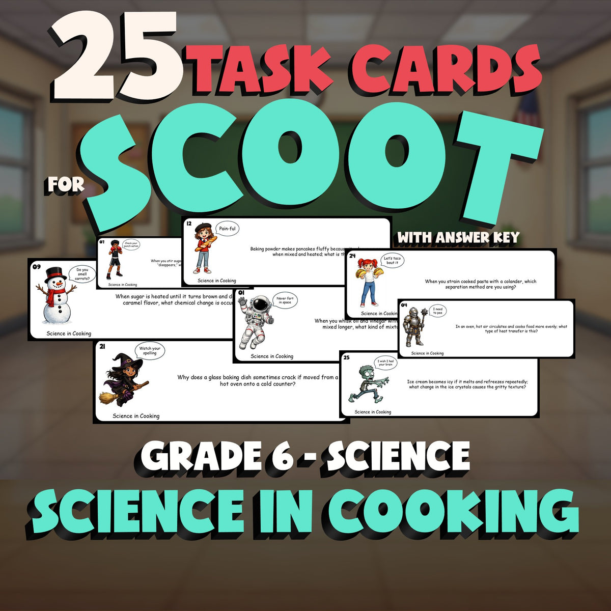 Science in Cooking SCOOT TASK CARDS Science Game - No Prep Grade 6 Review