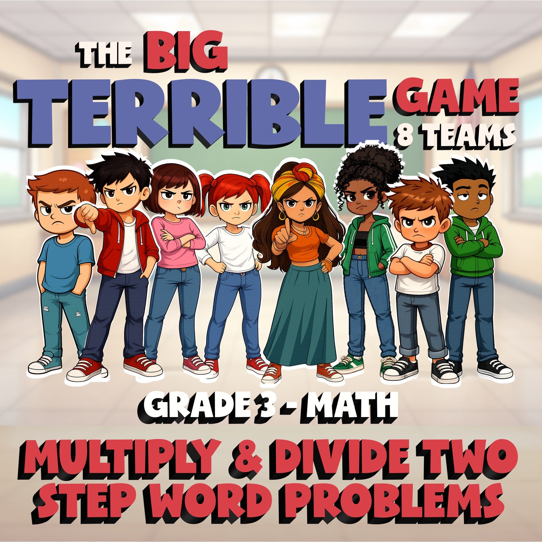 Multiply & Divide Two Step Word Problems BIG TERRIBLE GAME - Grade 3 Math Review