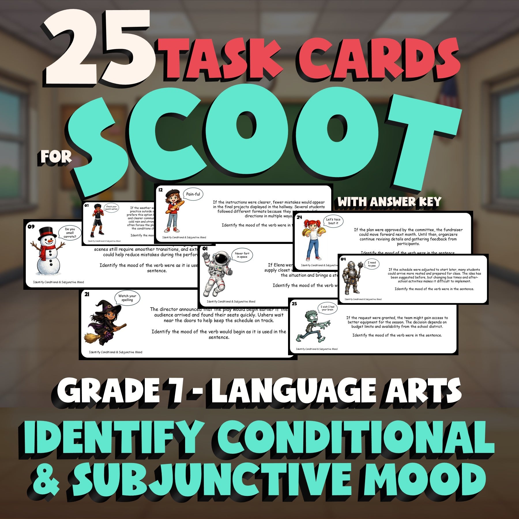 Identify Conditional & Subjunctive Mood SCOOT TASK CARDS ELA Game - Grade 7