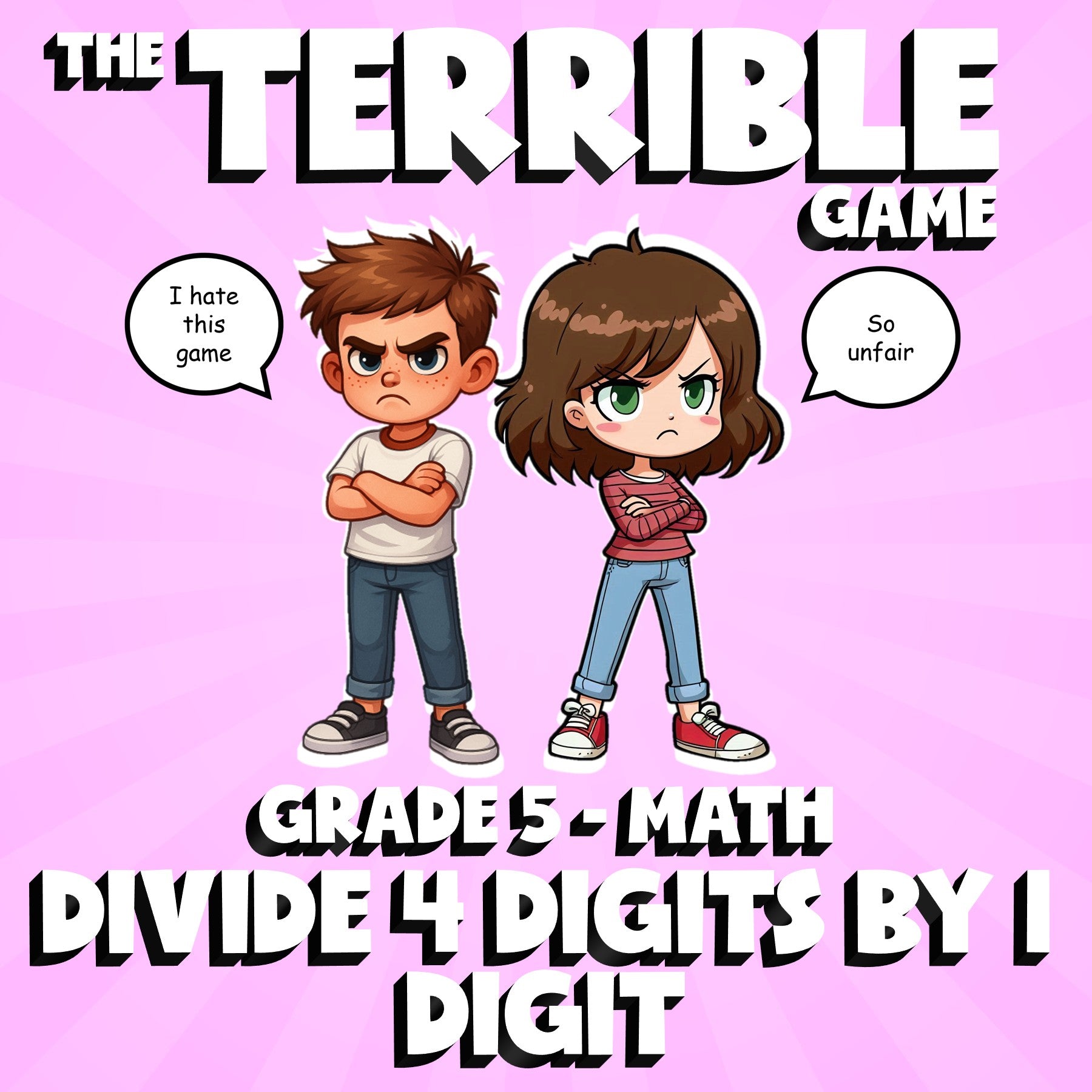 Divide 4 Digits by 1 Digit THE TERRIBLE GAME - No Prep Grade 5 Math Review