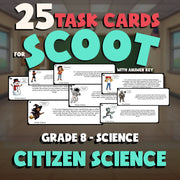 Citizen Science SCOOT TASK CARDS Science Game - No Prep Grade 8 Review Activity