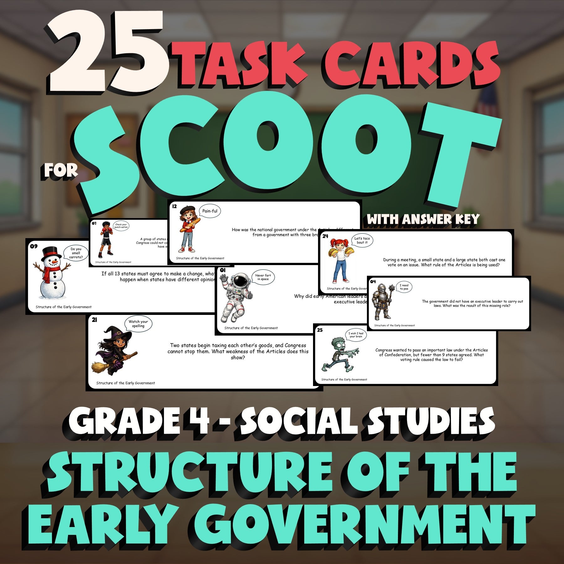 Structure of the Early Government SCOOT TASK CARDS Socials Game - Grade 4