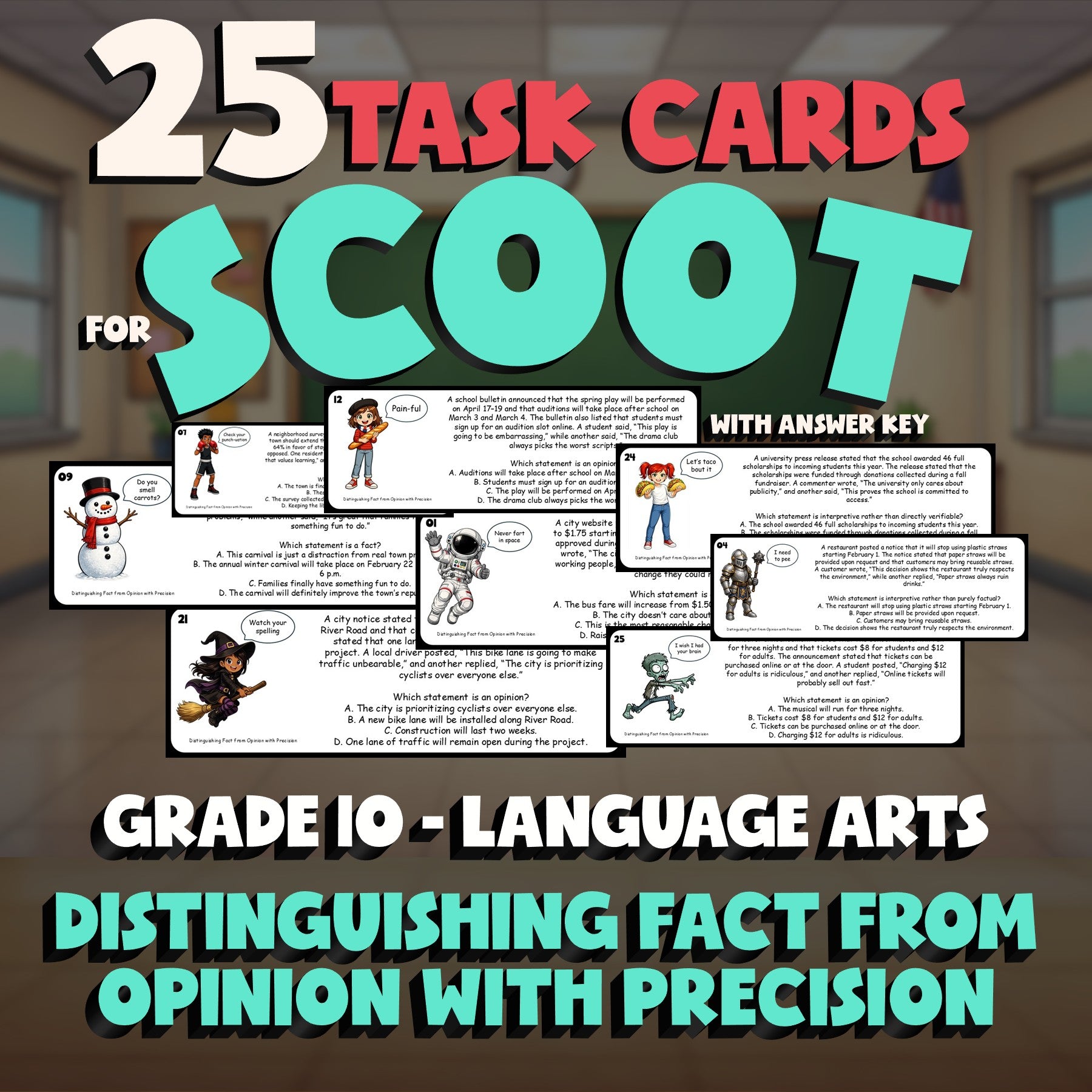 Distinguishing Fact from Opinion with Precision SCOOT TASK CARDS ELA Game - G10