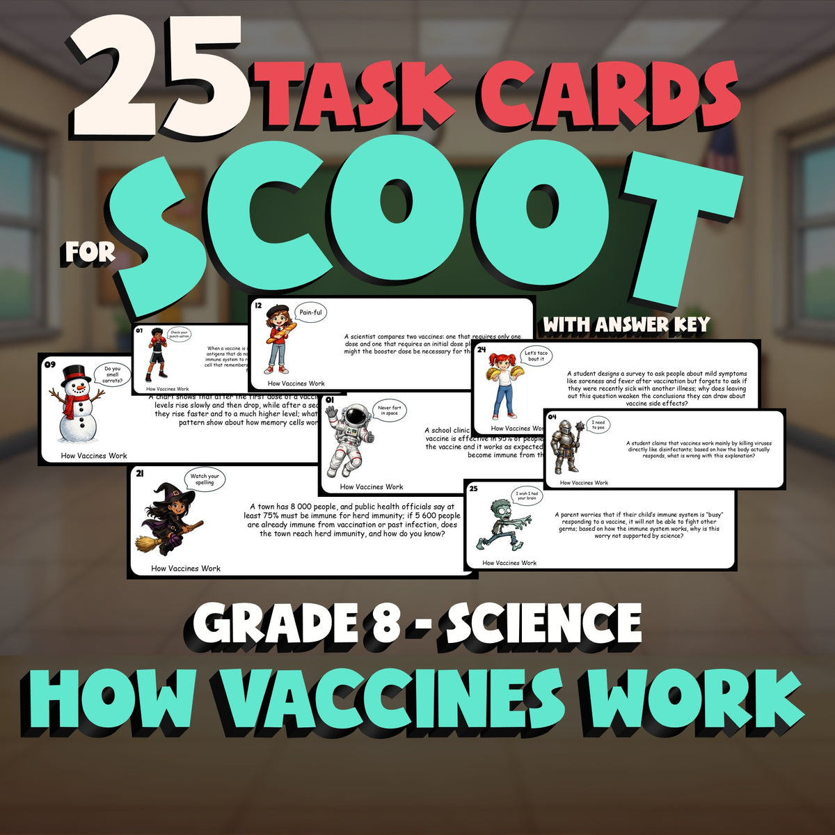 How Vaccines Work SCOOT TASK CARDS Science Game - No Prep Grade 8 Review