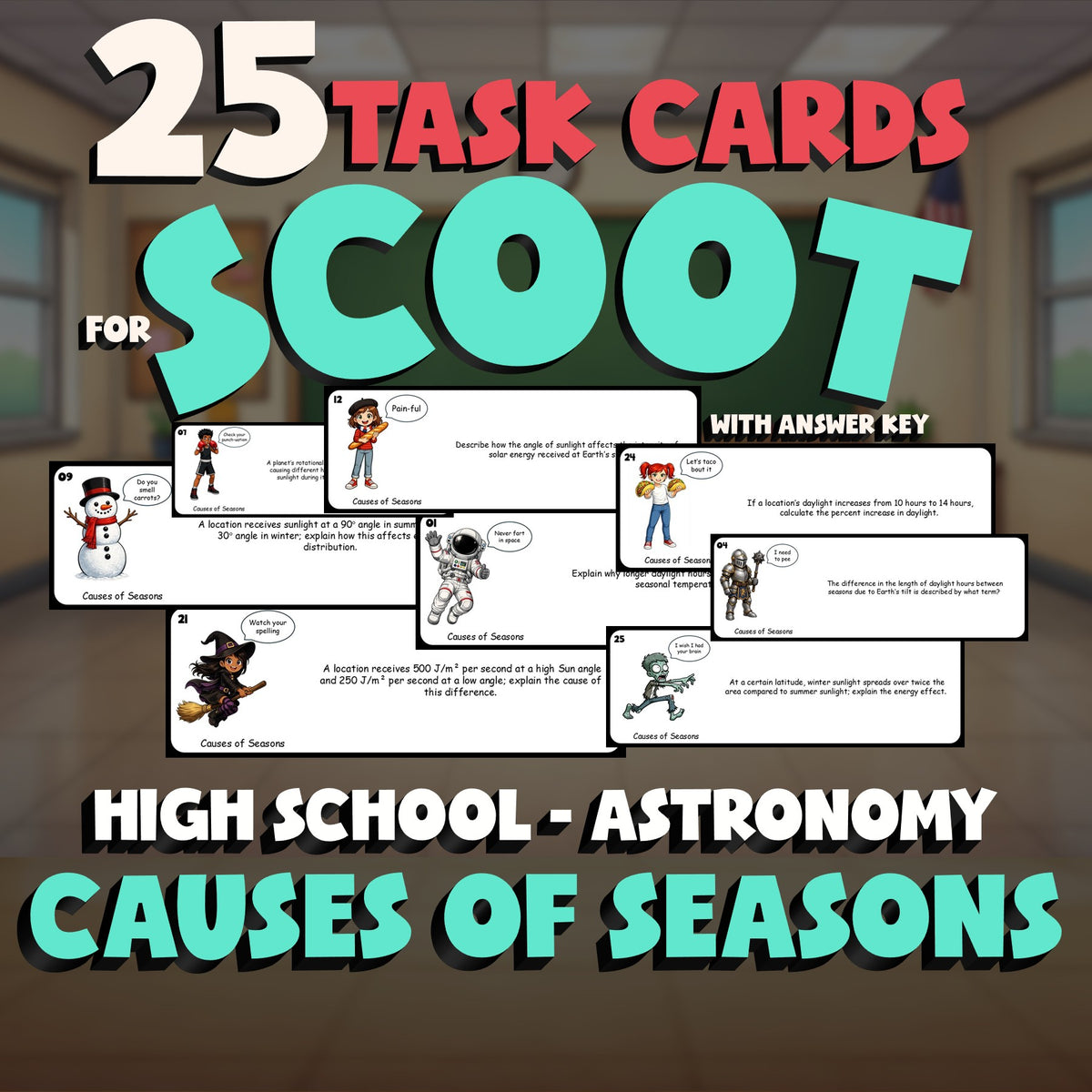 Causes of Seasons SCOOT TASK CARDS Science Game - No Prep Astronomy Review