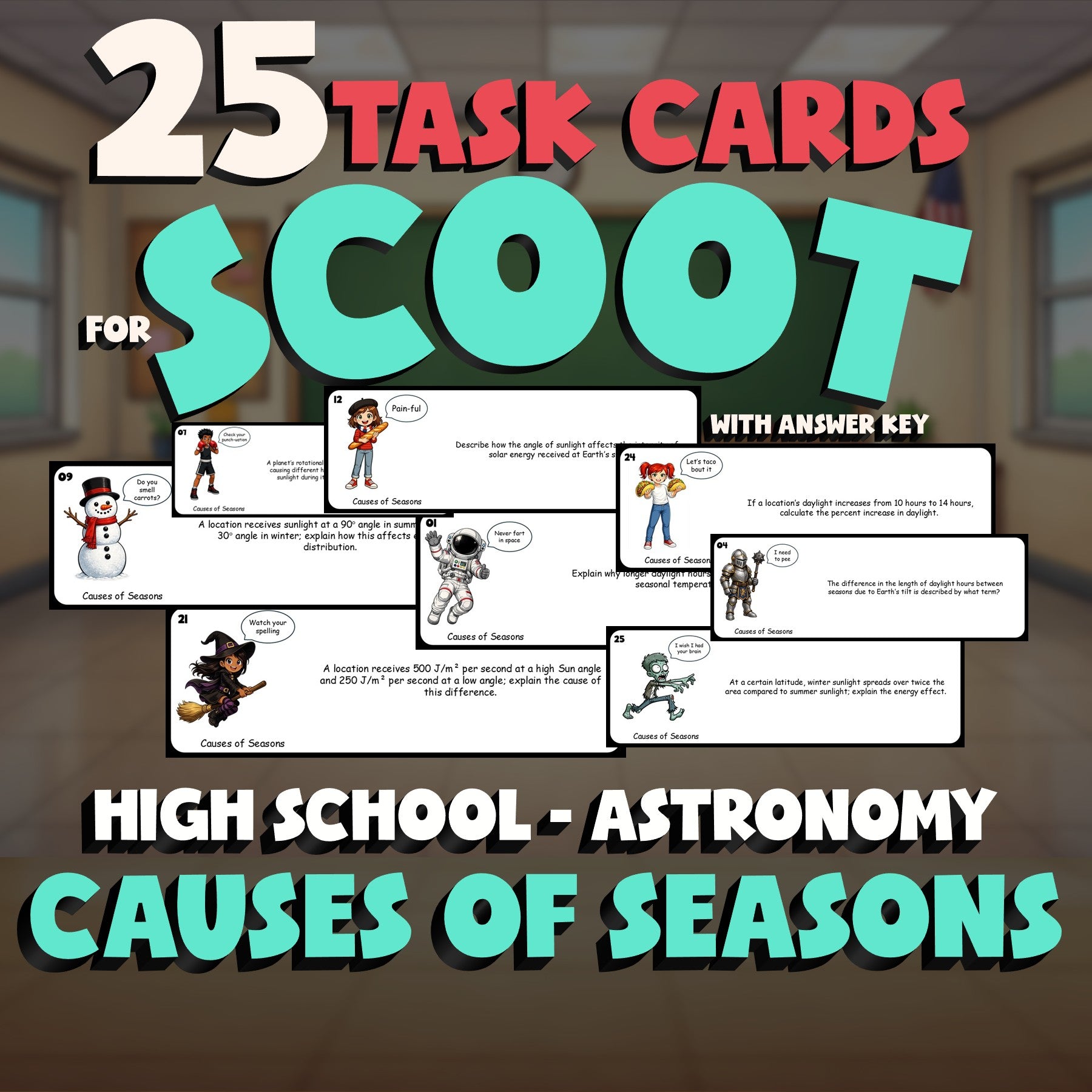 Causes of Seasons SCOOT TASK CARDS Science Game - No Prep Astronomy Review