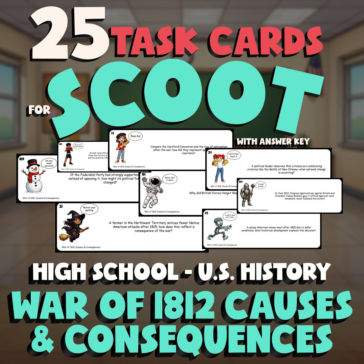 War of 1812 Causes & Consequences SCOOT TASK CARDS U.S. History Game - No Prep