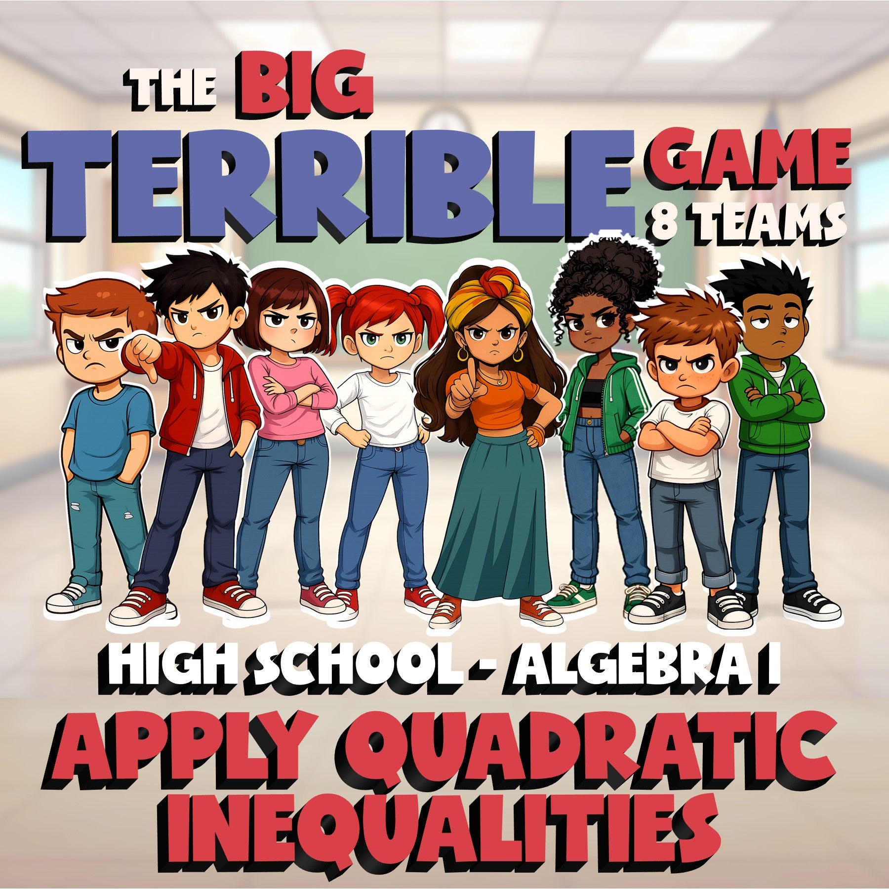 Apply Quadratic Inequalities BIG TERRIBLE GAME - No Prep Algebra 1 Math Review