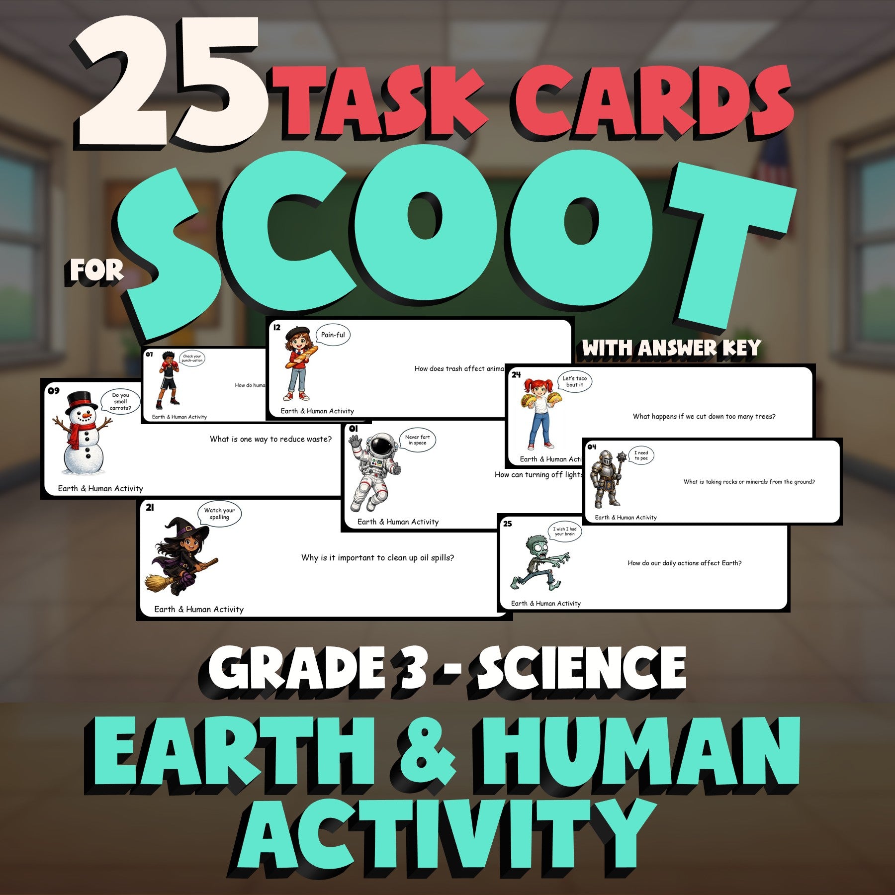 Earth & Human Activity SCOOT TASK CARDS Science Game - No Prep Grade 3 Review