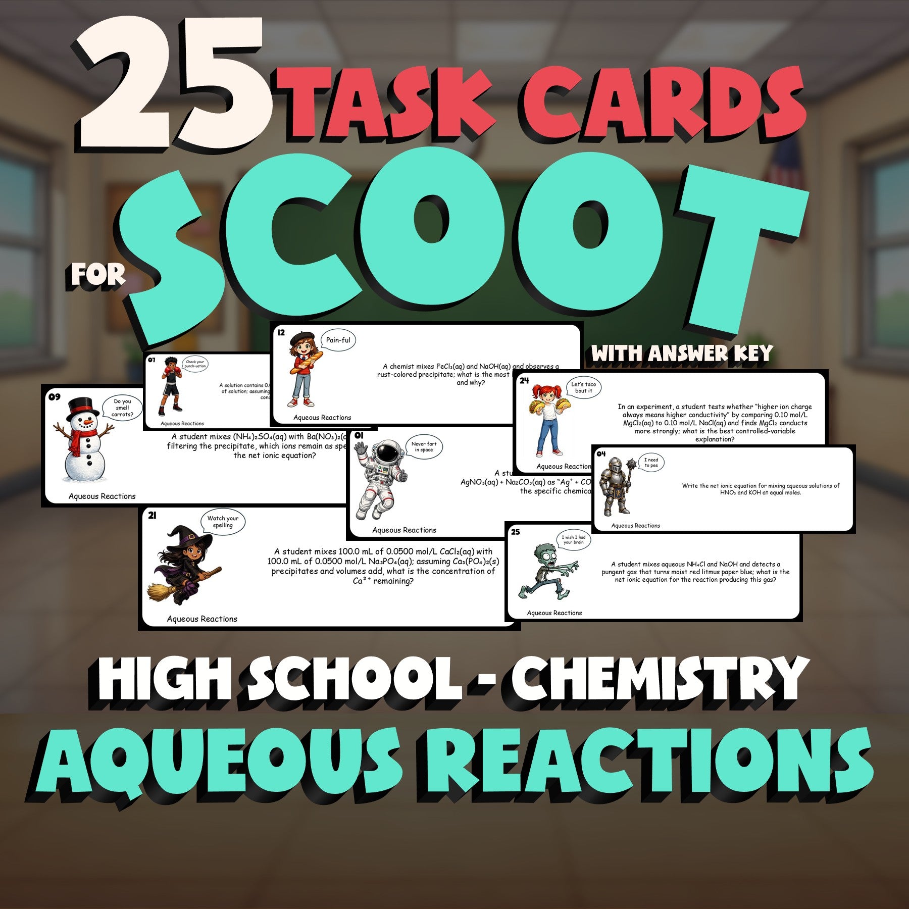Aqueous Reactions SCOOT TASK CARDS Science Game - No Prep Chemistry Review