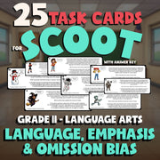 Language, Emphasis & Omission Bias SCOOT TASK CARDS ELA Game - No Prep Grade 11