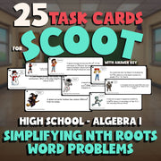 Simplifying nth Roots Word Problems SCOOT TASK CARDS Math Game - Algebra 1