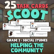 Helping the Community SCOOT TASK CARDS Socials Game - No Prep Grade 3 Review