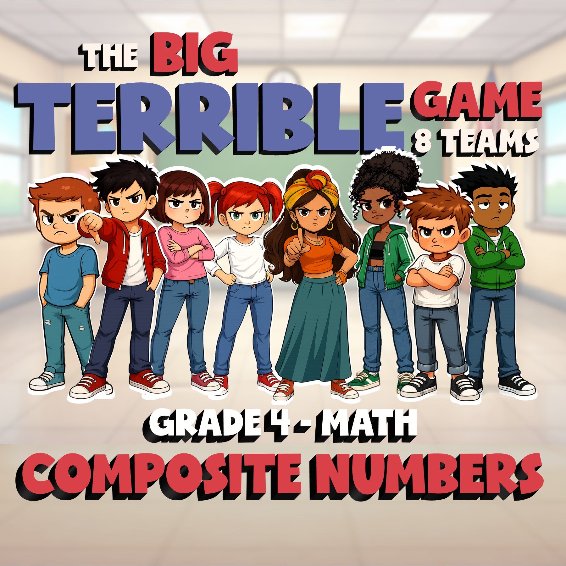 Composite Numbers BIG TERRIBLE GAME - No Prep Grade 4 Math Review Activity
