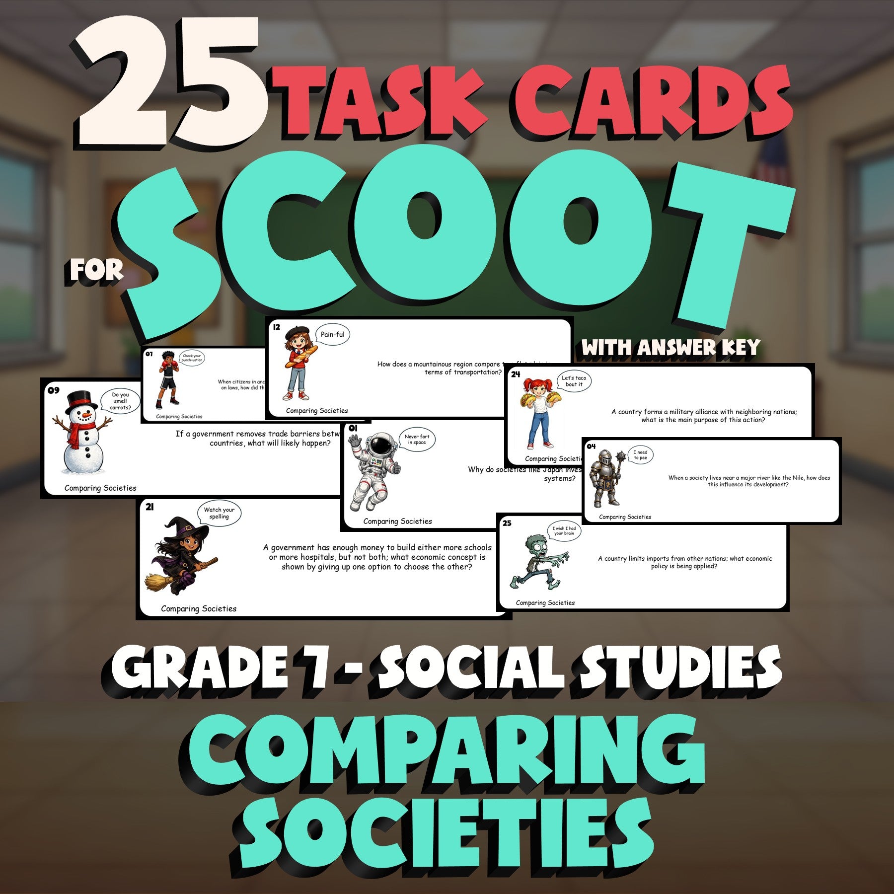 Comparing Societies SCOOT TASK CARDS Socials Game - No Prep Grade 7 Review