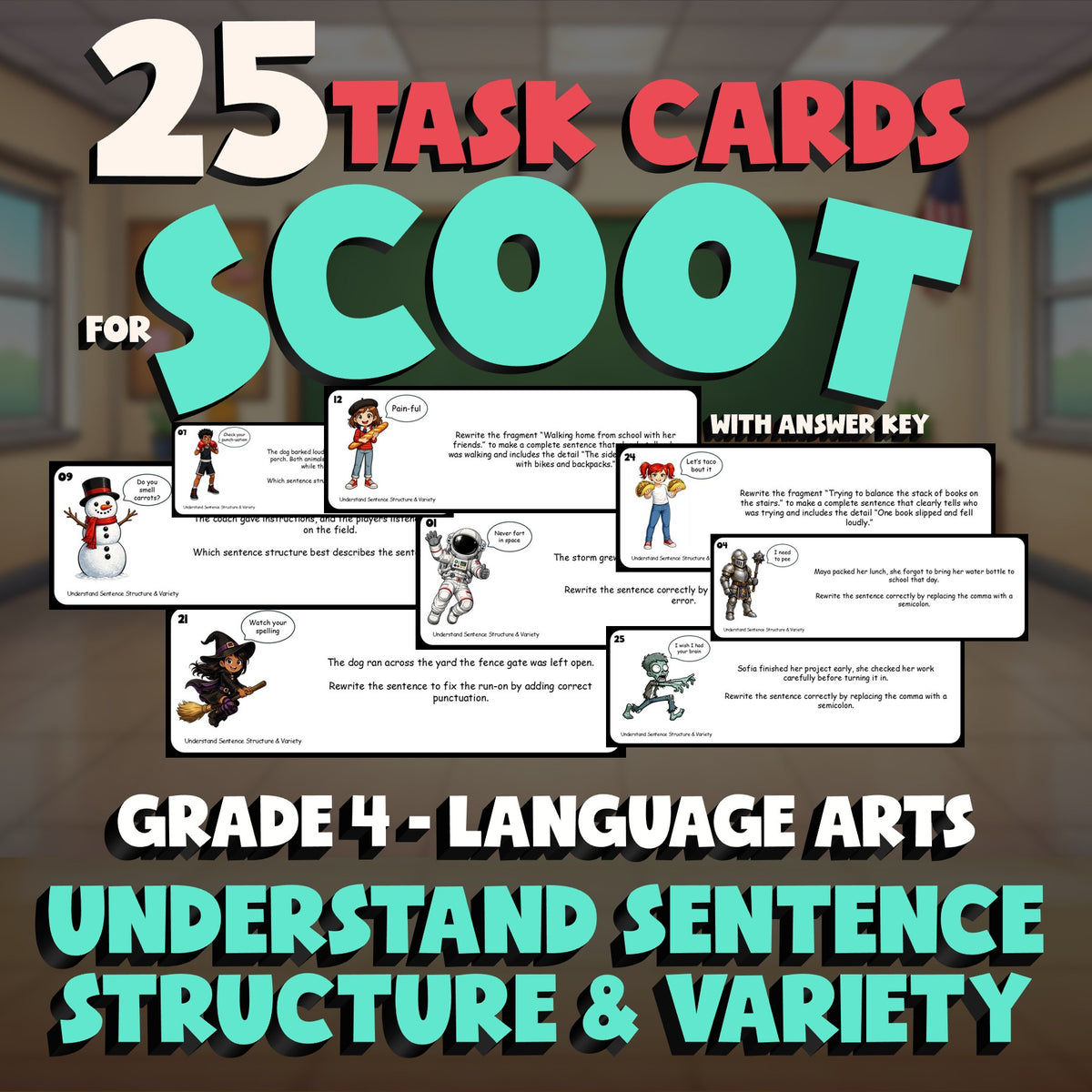 Understand Sentence Structure & Variety SCOOT TASK CARDS ELA Game - Grade 4