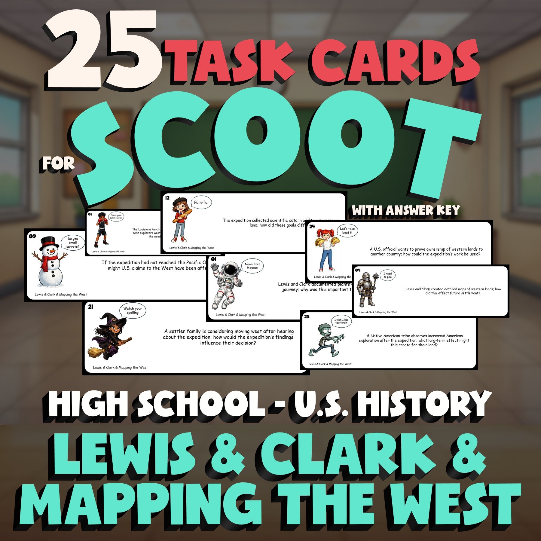 Lewis & Clark & Mapping the West SCOOT TASK CARDS U.S. History Game - No Prep
