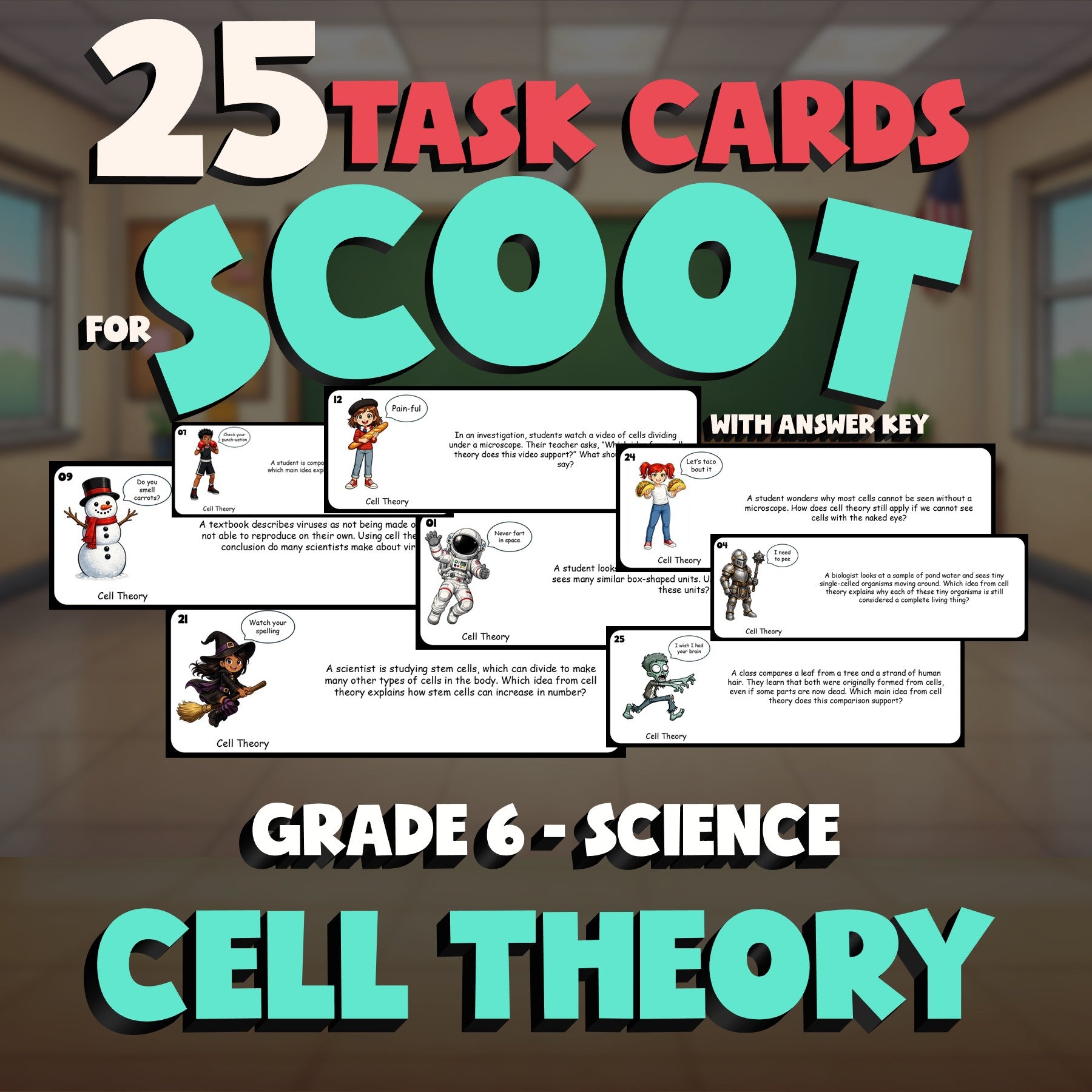 Cell Theory SCOOT TASK CARDS Science Game - No Prep Grade 6 Review Activity