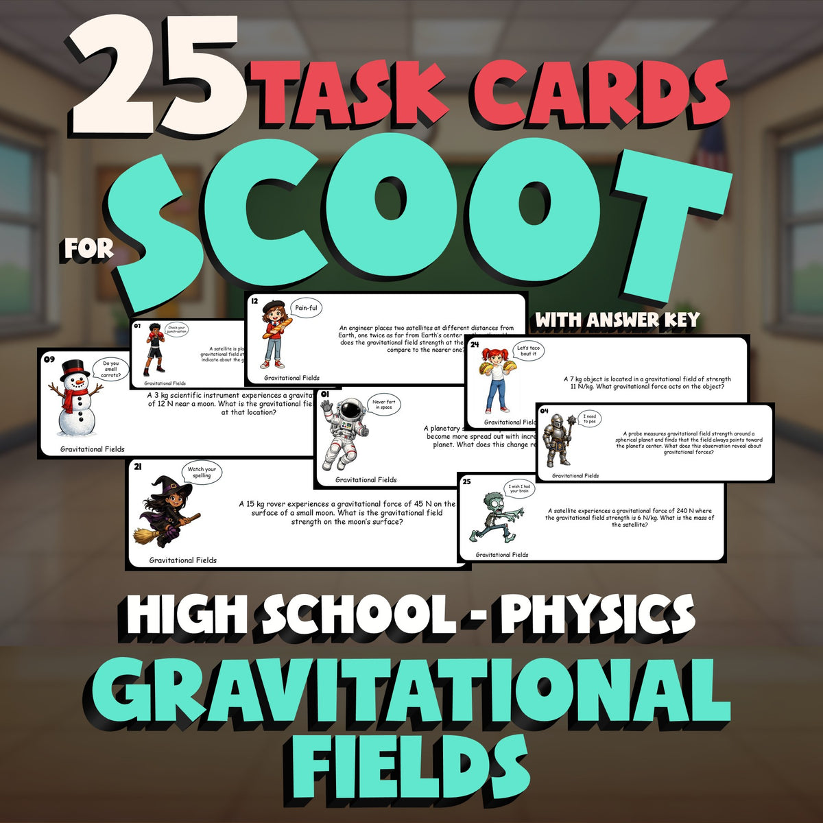 Gravitational Fields SCOOT TASK CARDS Science Game - No Prep Physics Review