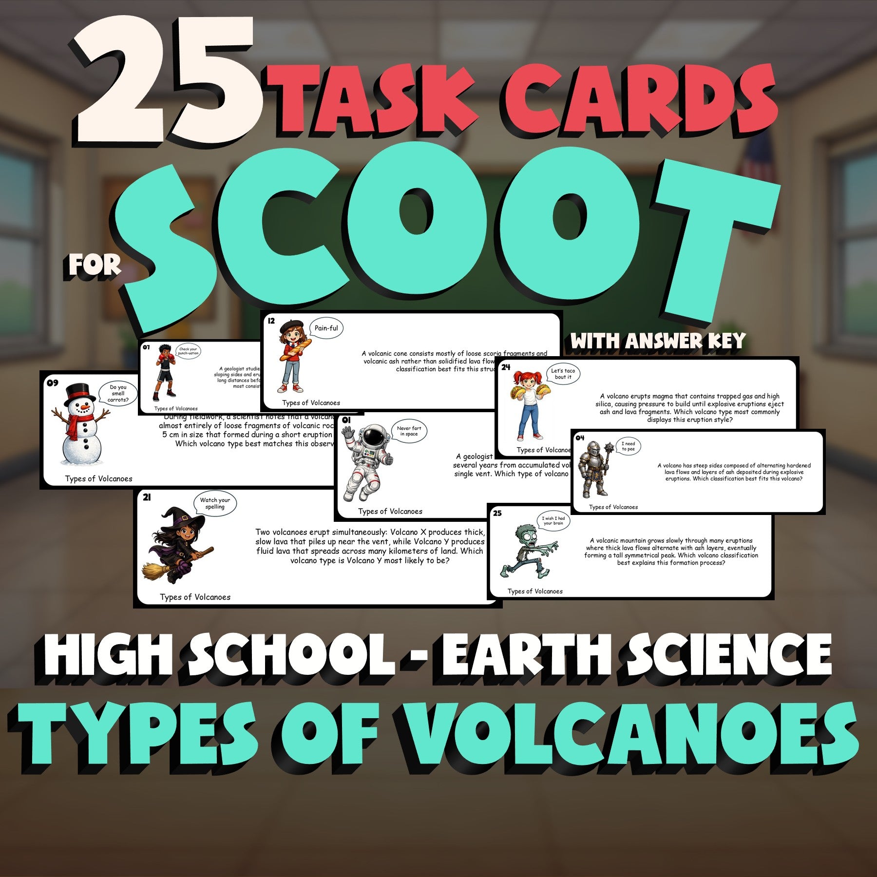 Types of Volcanoes SCOOT TASK CARDS Game - No Prep Earth Science Review Activity