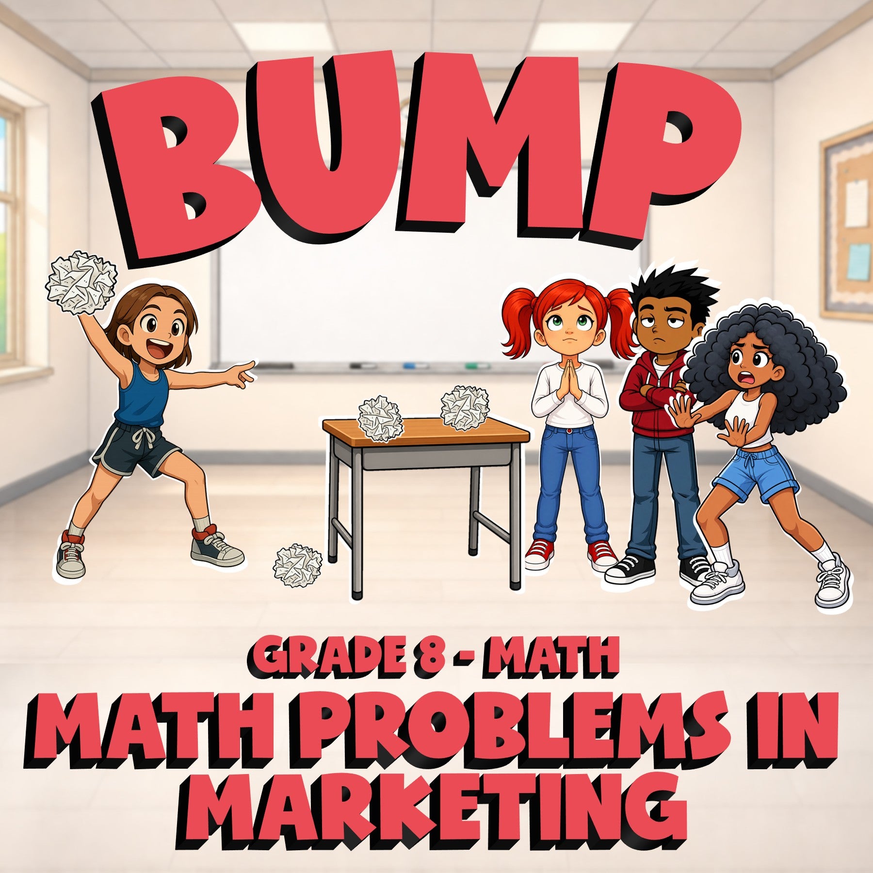 Math Problems in Marketing BUMP Math Game - No Prep Grade 8 Review Activity