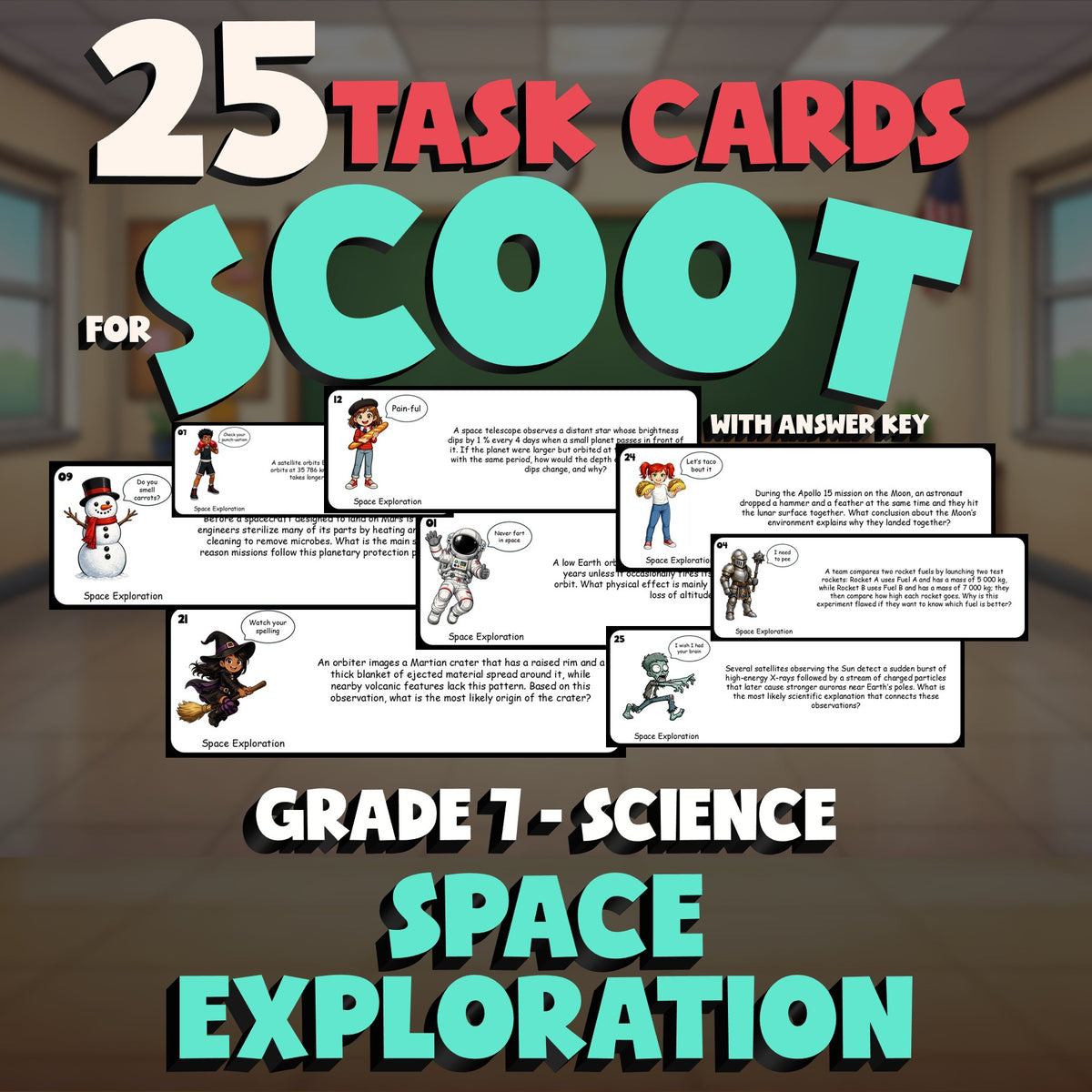 Space Exploration SCOOT TASK CARDS Science Game - No Prep Grade 7 Review