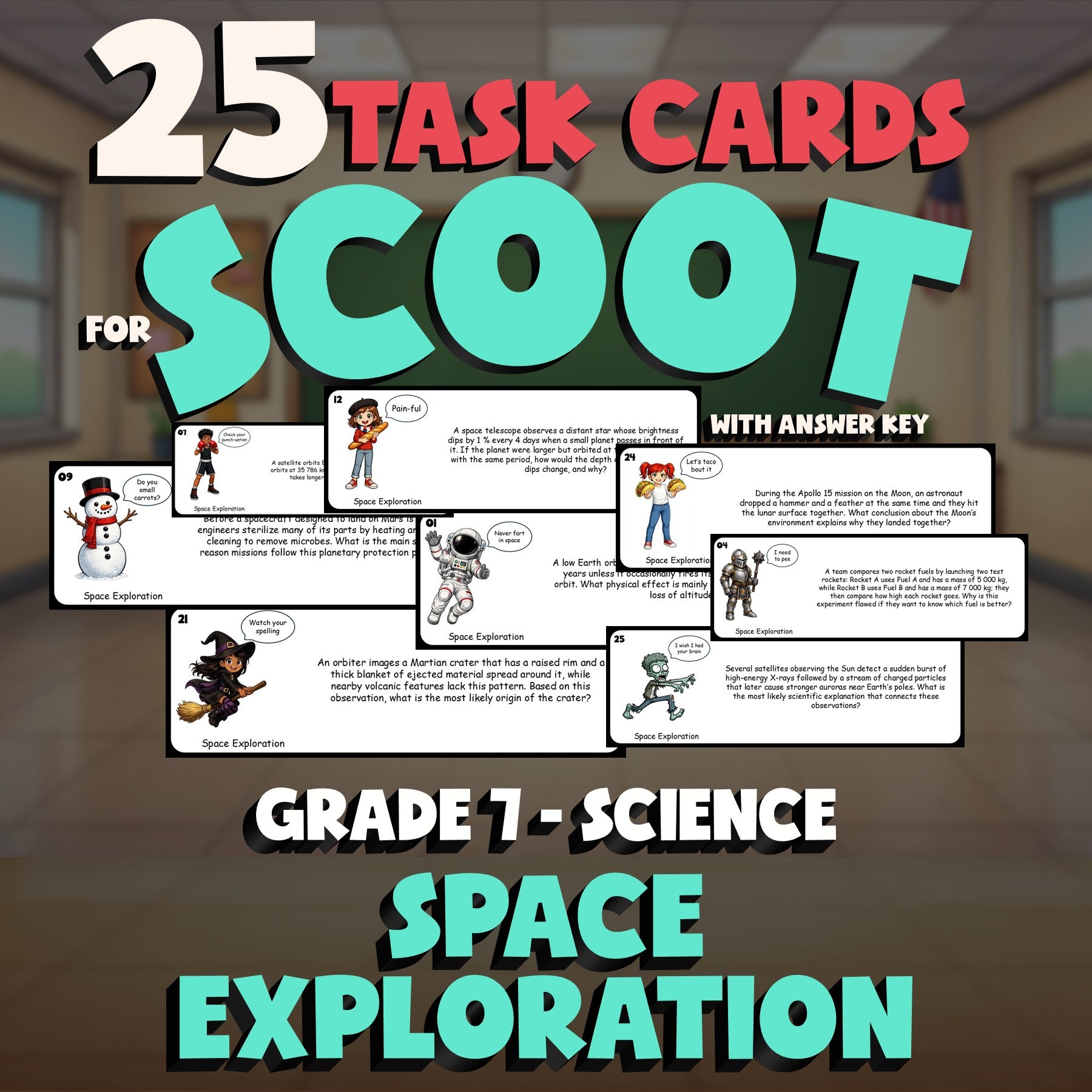 Space Exploration SCOOT TASK CARDS Science Game - No Prep Grade 7 Review